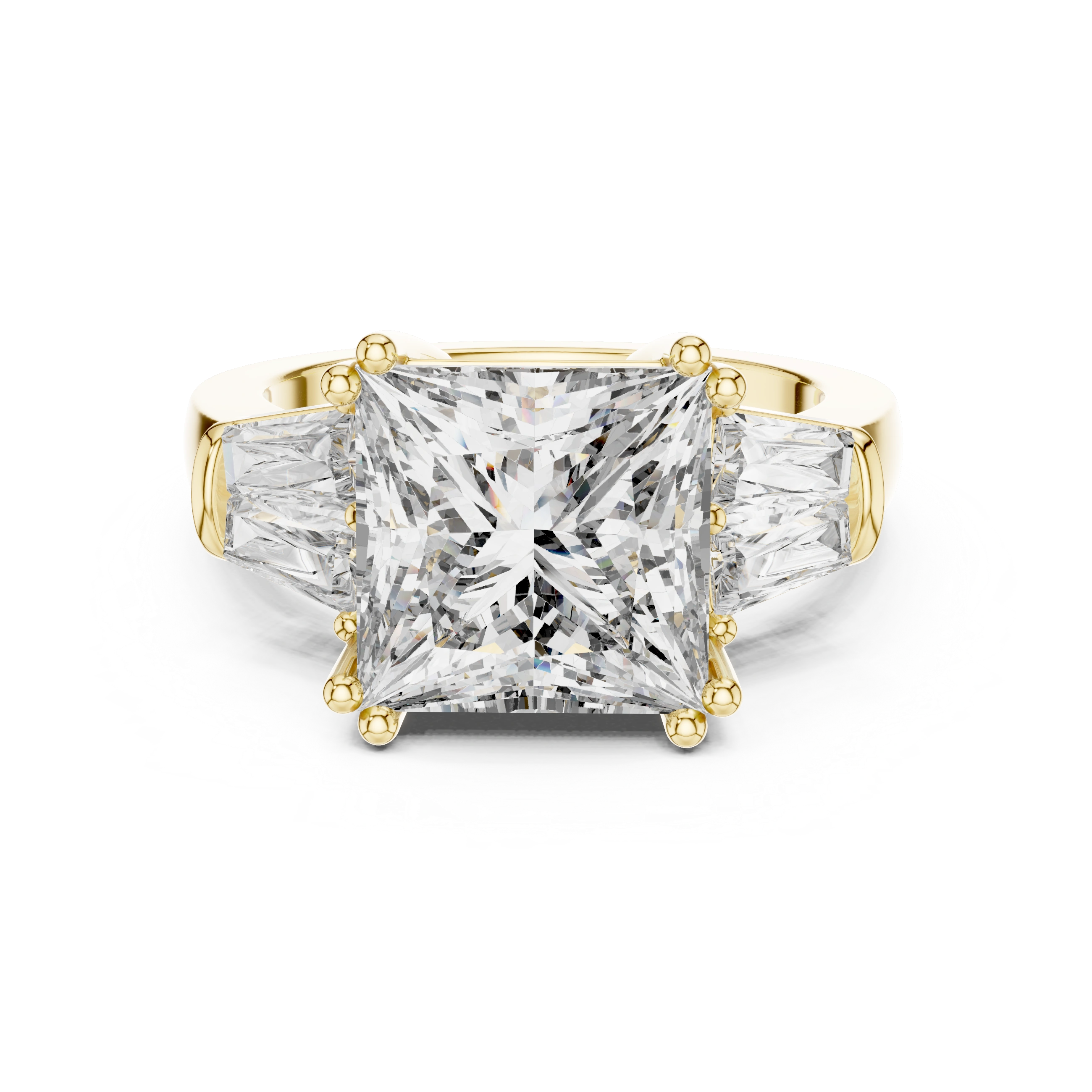 Gold 3Ct Princess Three Stone Lab Grown Diamond Troil Ring