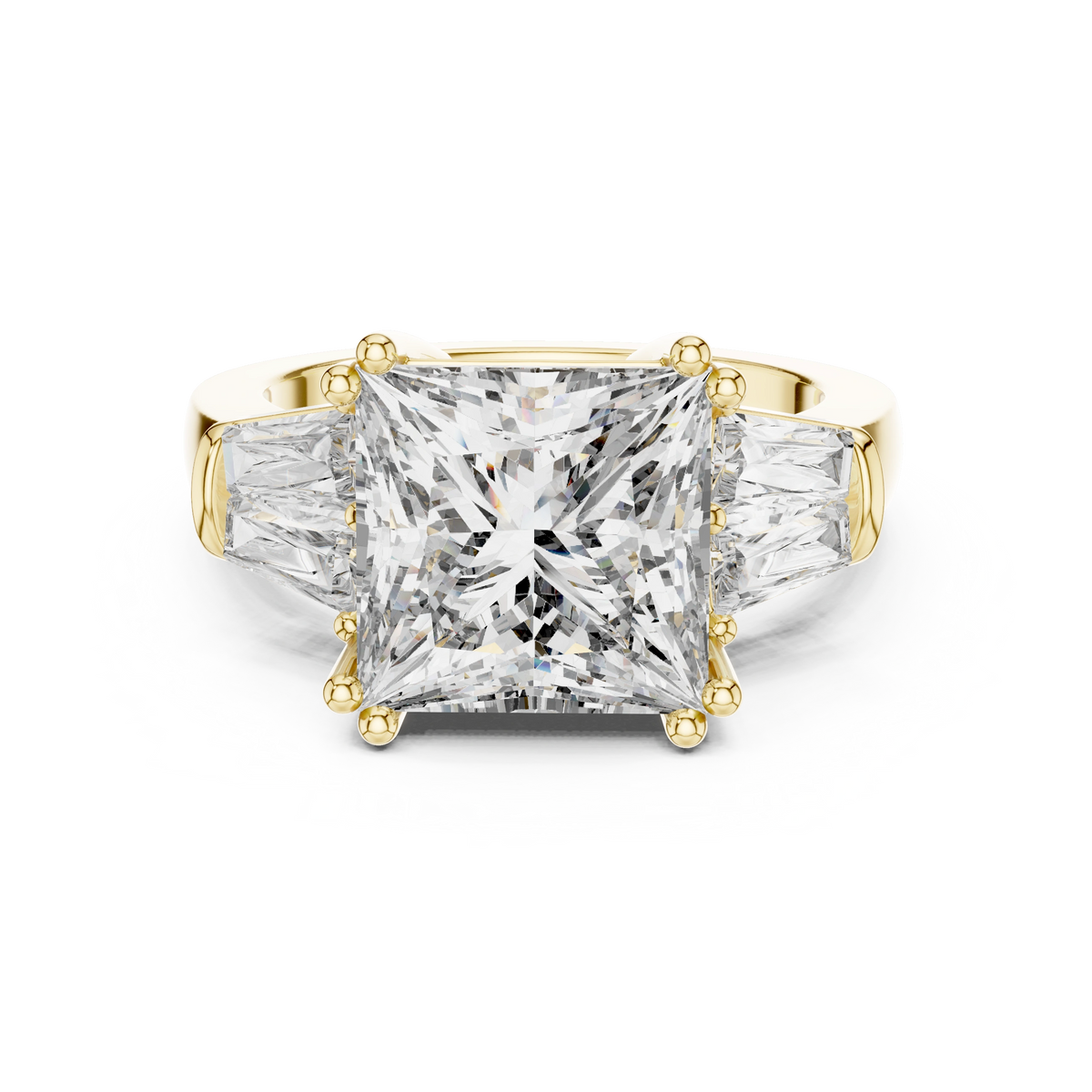 Gold 3Ct Princess Three Stone Lab Grown Diamond Troil Ring