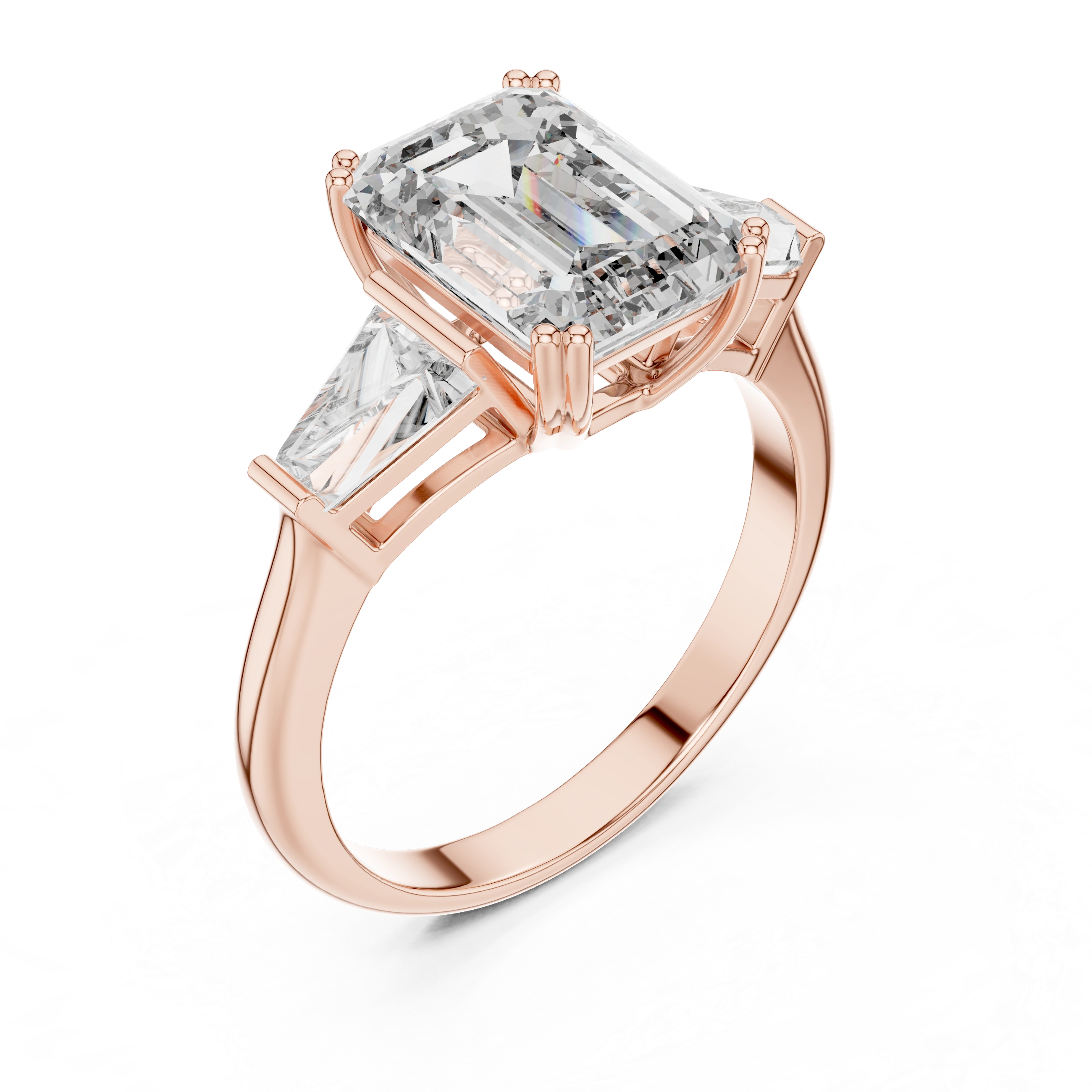 Gold 2Ct Emerald Three Stone Binor Ring Lab Grown Diamond
