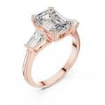 Gold 2Ct Emerald Three Stone Binor Ring Lab Grown Diamond
