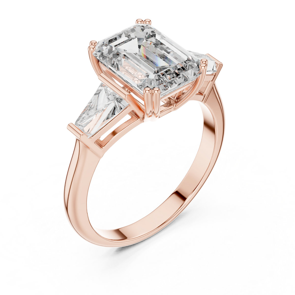 Gold 2Ct Emerald Three Stone Binor Ring Lab Grown Diamond