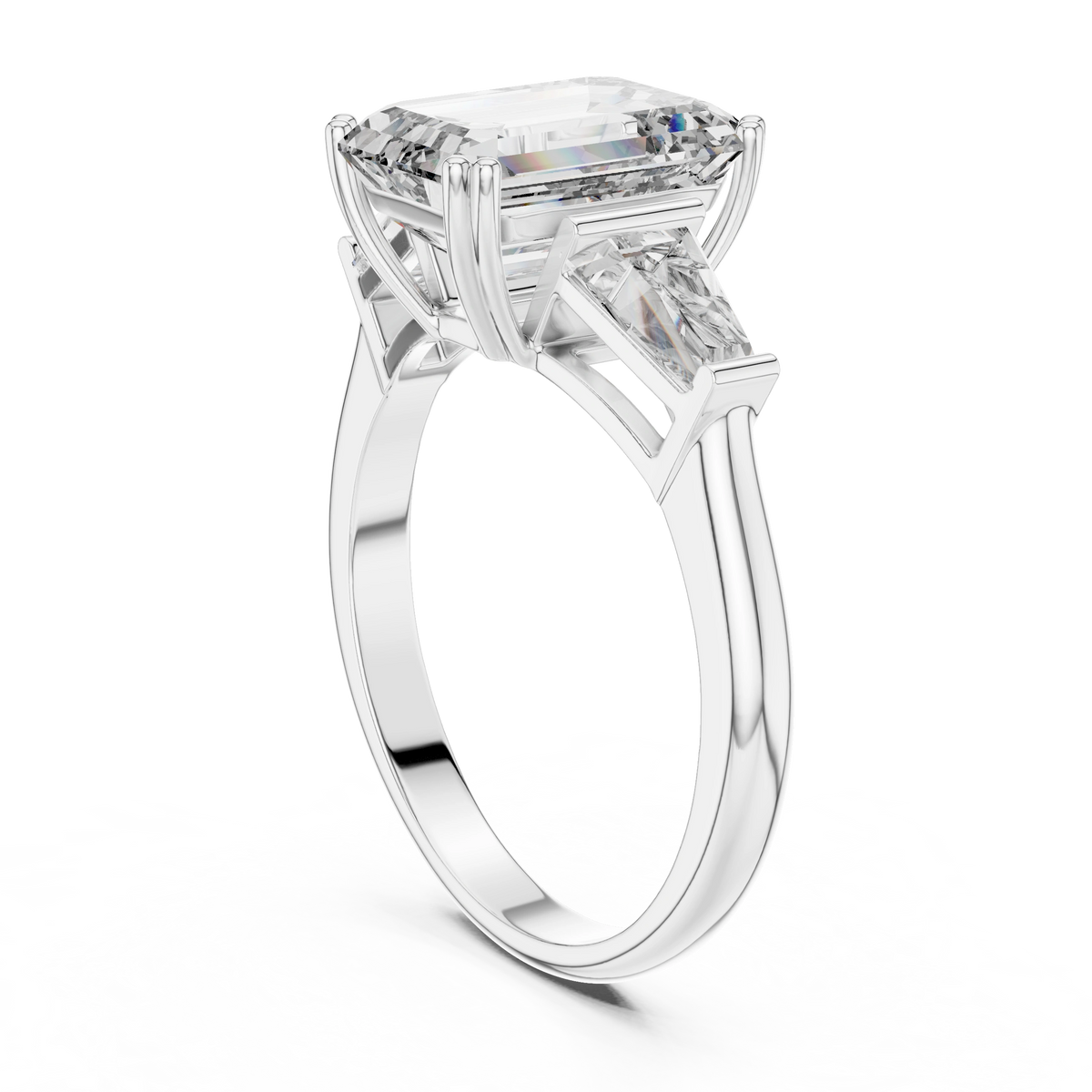 Gold 2Ct Emerald Three Stone Binor Ring Lab Grown Diamond