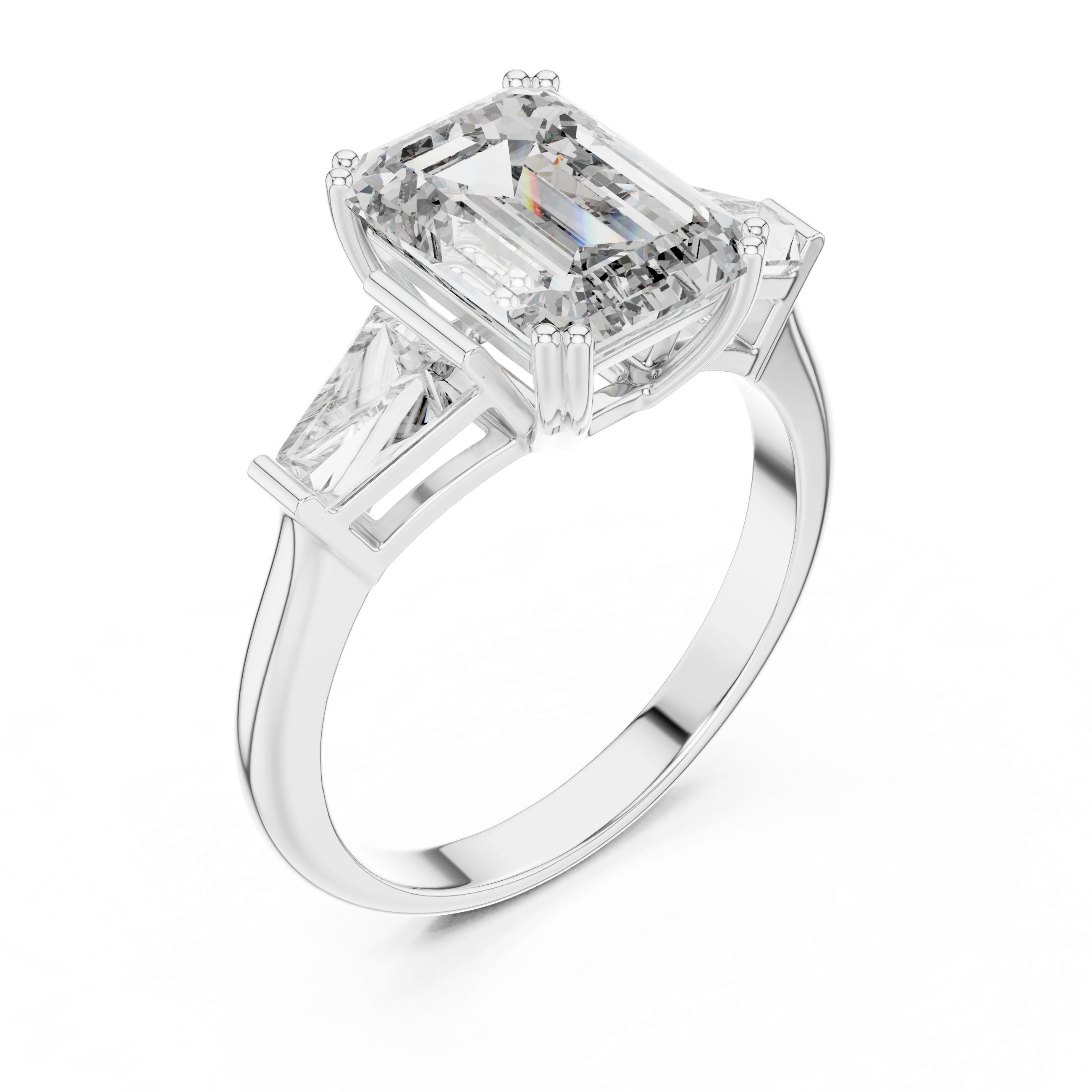 Gold 2Ct Emerald Three Stone Binor Ring Lab Grown Diamond