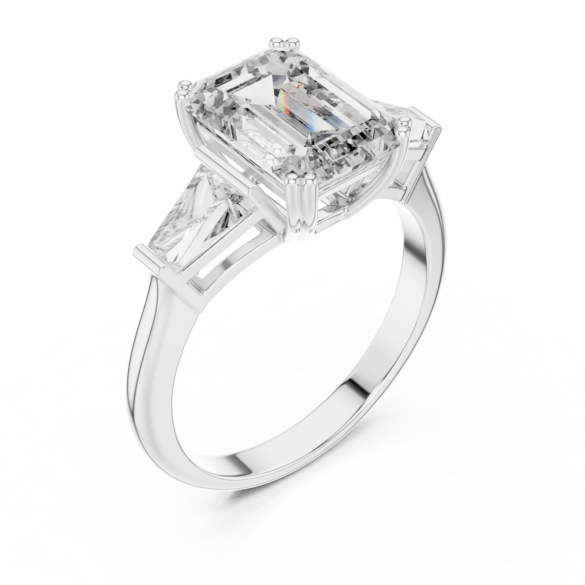 Gold 2Ct Emerald Three Stone Binor Ring Lab Grown Diamond
