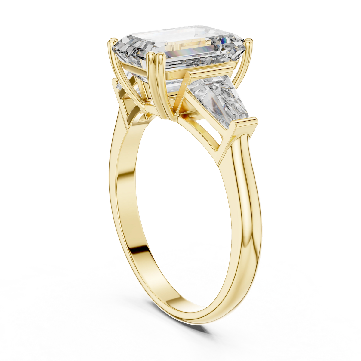 Gold 2Ct Emerald Three Stone Binor Ring Lab Grown Diamond
