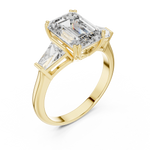 Gold 2Ct Emerald Three Stone Binor Ring Lab Grown Diamond