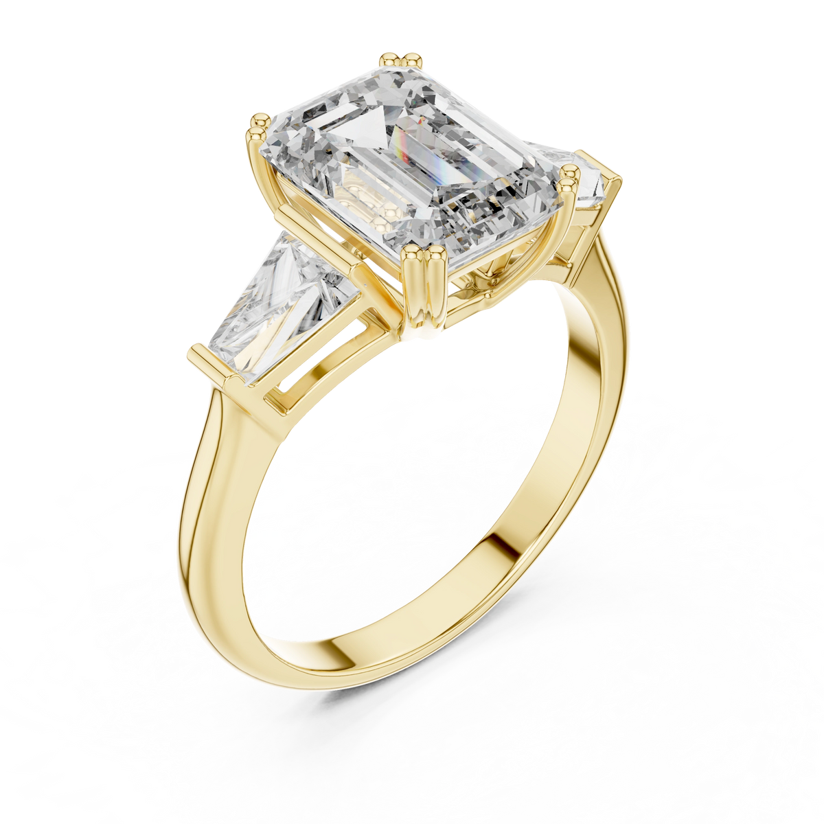 Gold 2Ct Emerald Three Stone Binor Ring Lab Grown Diamond