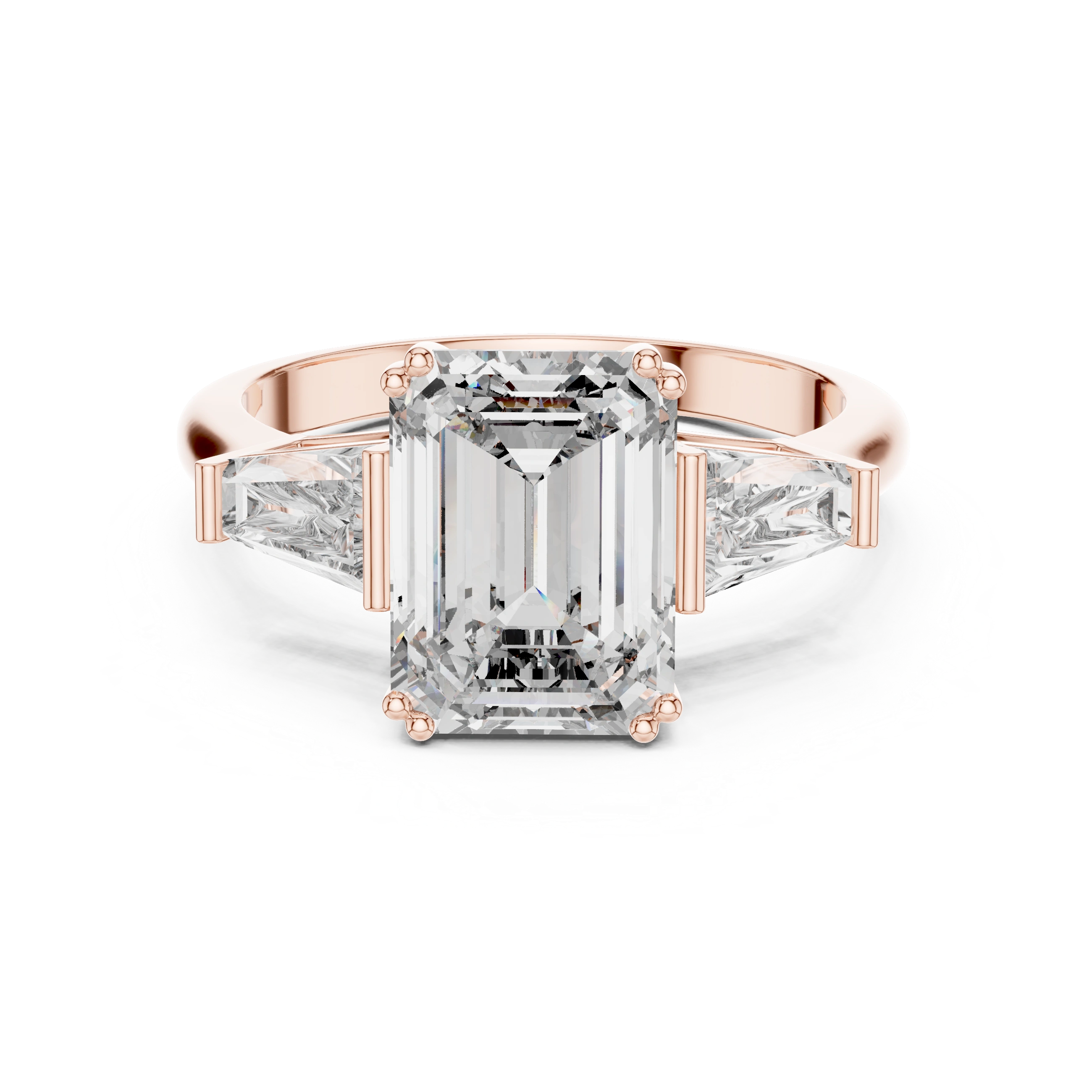 Gold 2Ct Emerald Three Stone Binor Ring Lab Grown Diamond