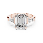 Gold 2Ct Emerald Three Stone Binor Ring Lab Grown Diamond