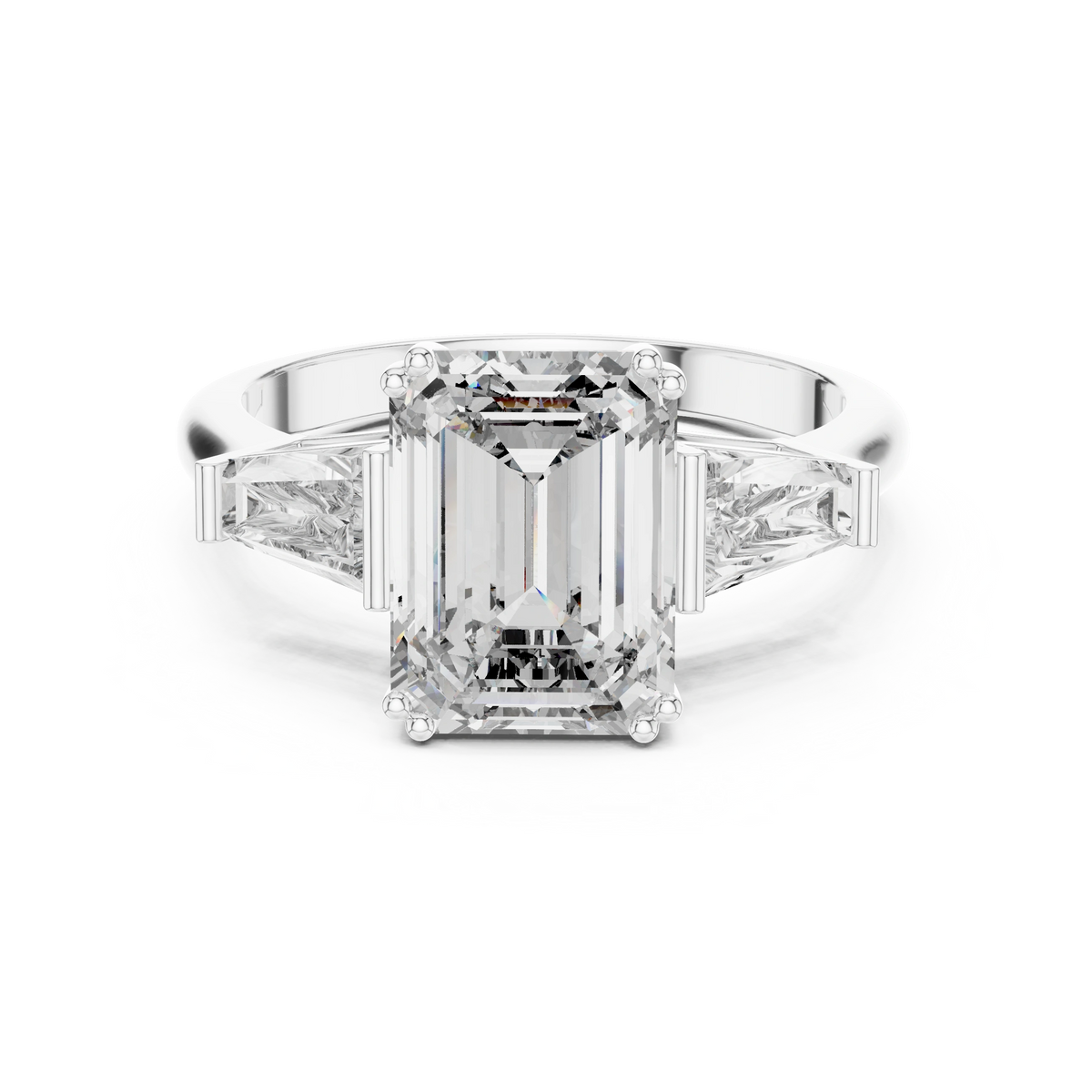 Gold 2Ct Emerald Three Stone Binor Ring Lab Grown Diamond