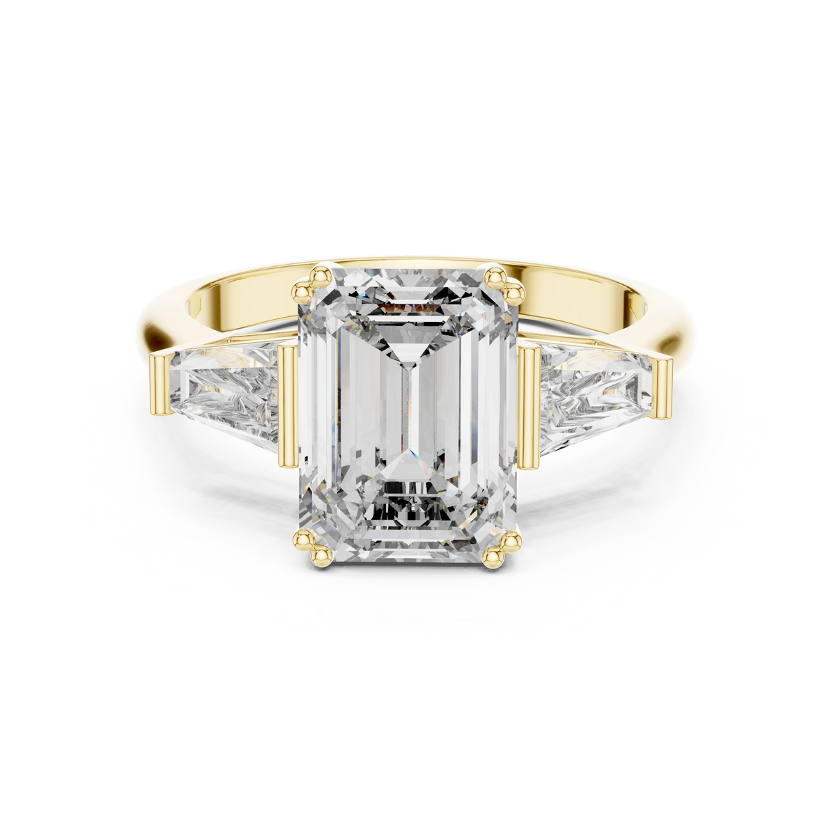 Gold 2Ct Emerald Three Stone Binor Ring Lab Grown Diamond
