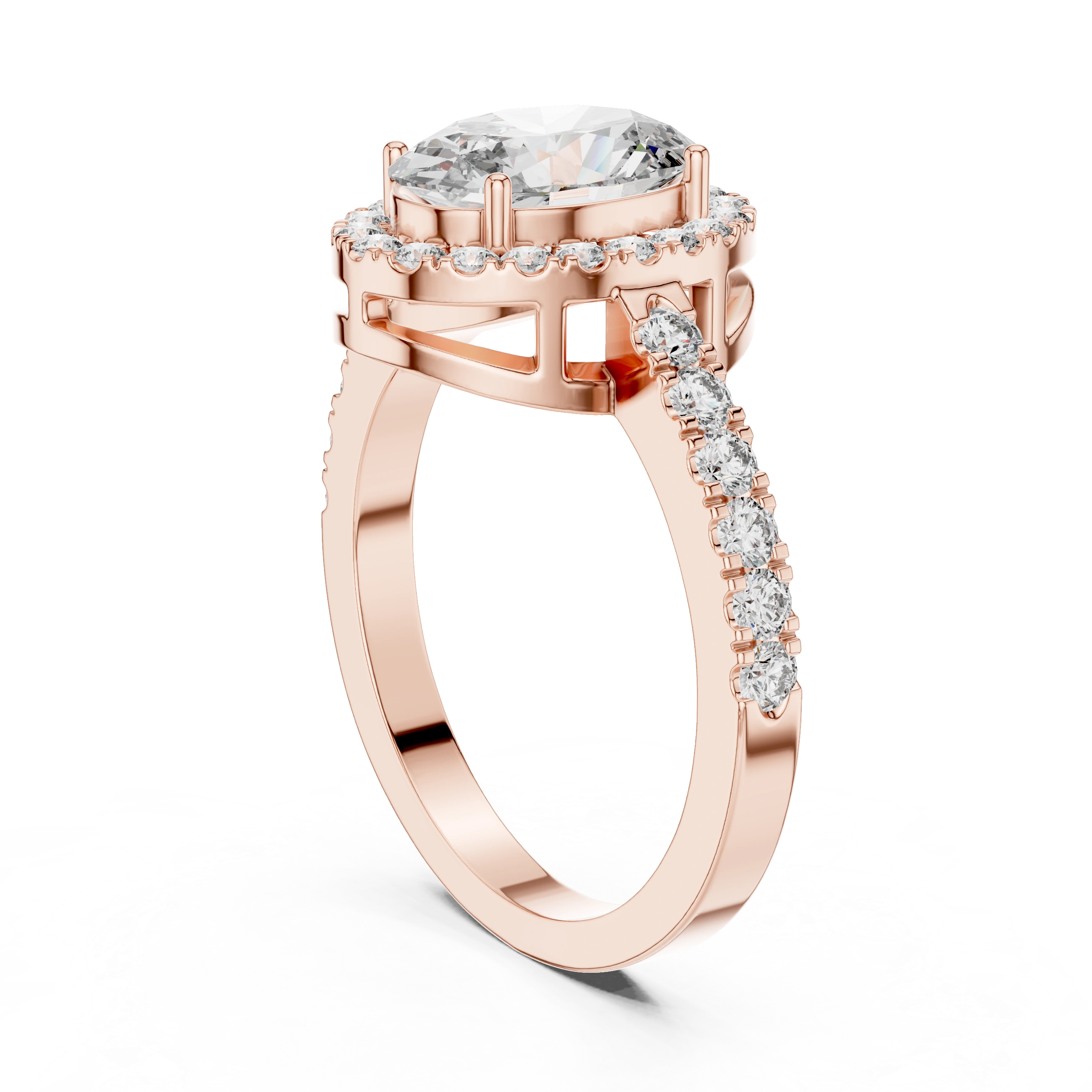 Gold 1Ct Oval Halo Pave Lab Grown Diamond Obel Ring