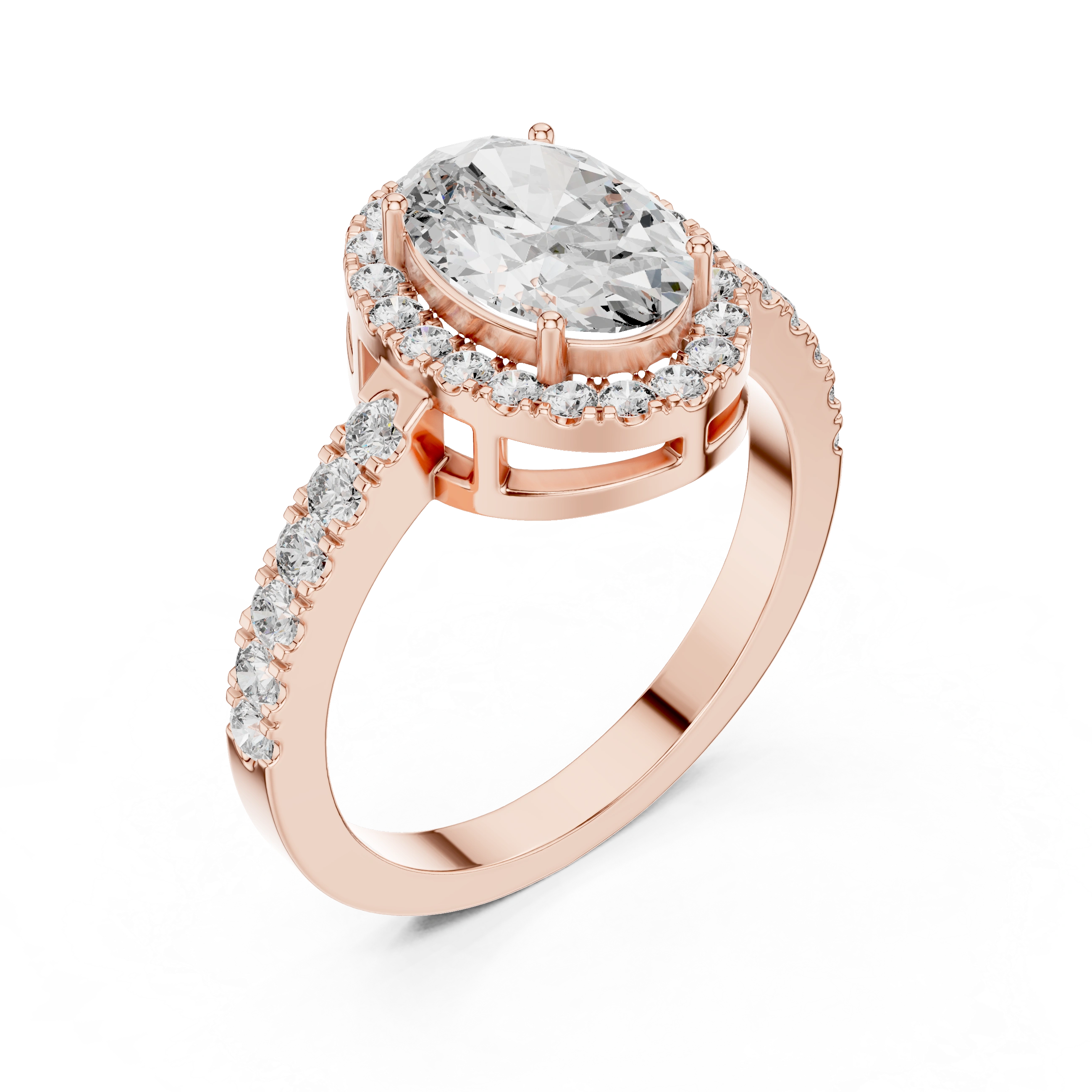 Gold 1Ct Oval Halo Pave Lab Grown Diamond Obel Ring