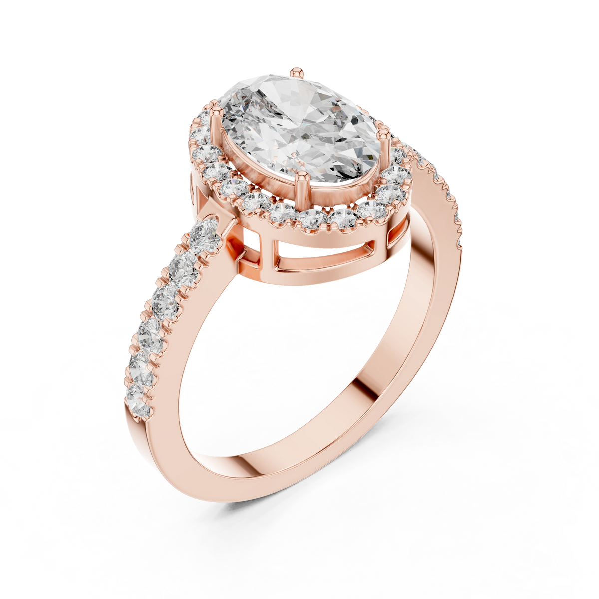 Gold 1Ct Oval Halo Pave Lab Grown Diamond Obel Ring