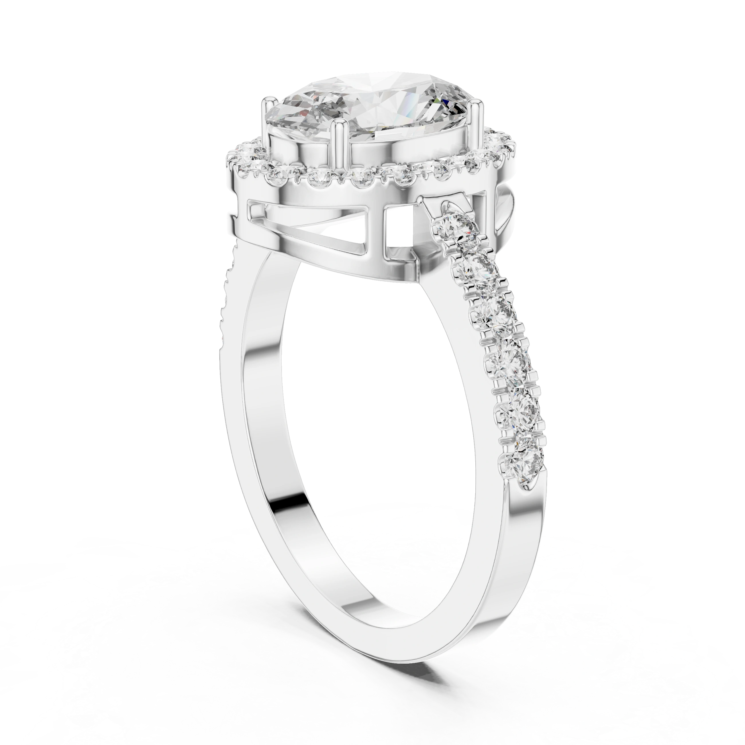 Gold 1Ct Oval Halo Pave Lab Grown Diamond Obel Ring