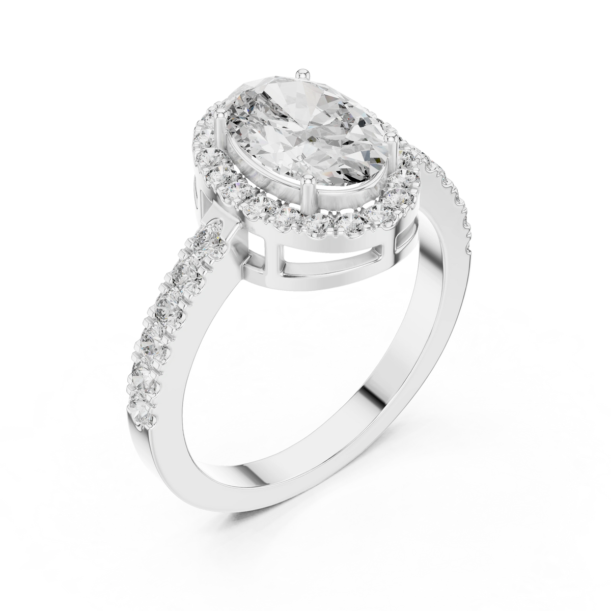 Gold 1Ct Oval Halo Pave Lab Grown Diamond Obel Ring