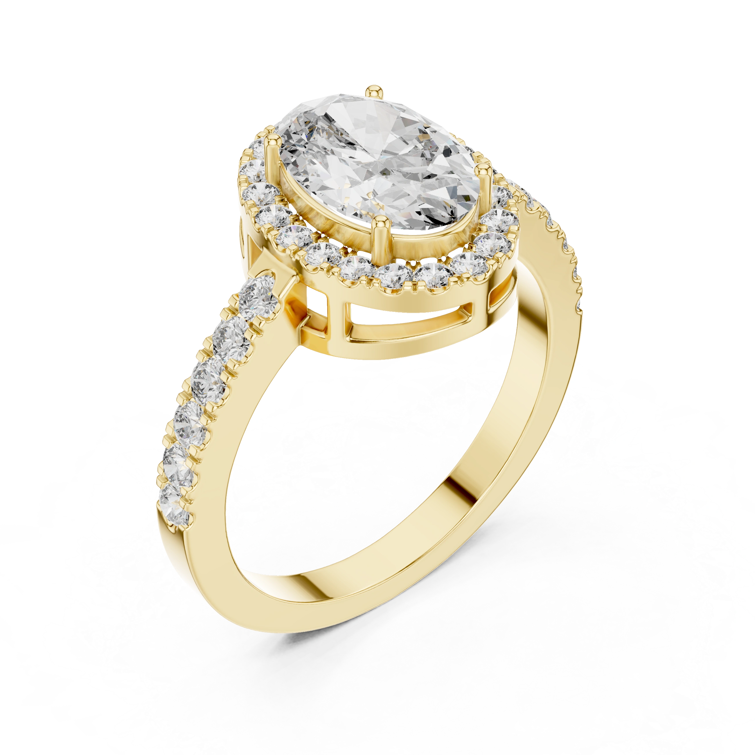 Gold 1Ct Oval Halo Pave Lab Grown Diamond Obel Ring
