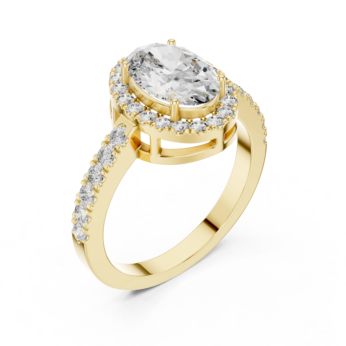 Gold 1Ct Oval Halo Pave Lab Grown Diamond Obel Ring