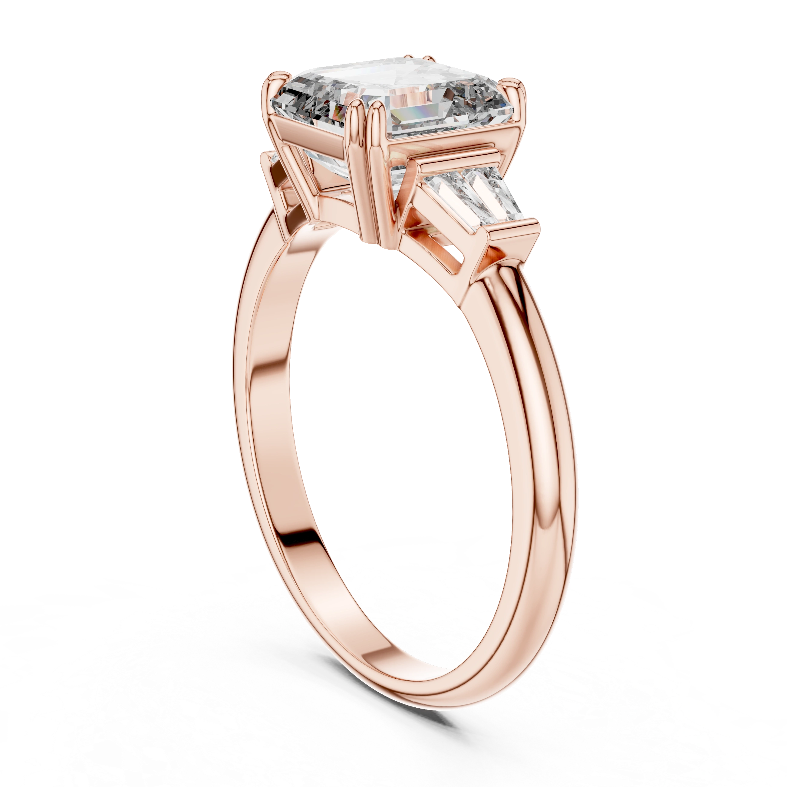 Gold 1Ct Emerald Cut Three Stone Lab Grown Diamond Bronti Ring