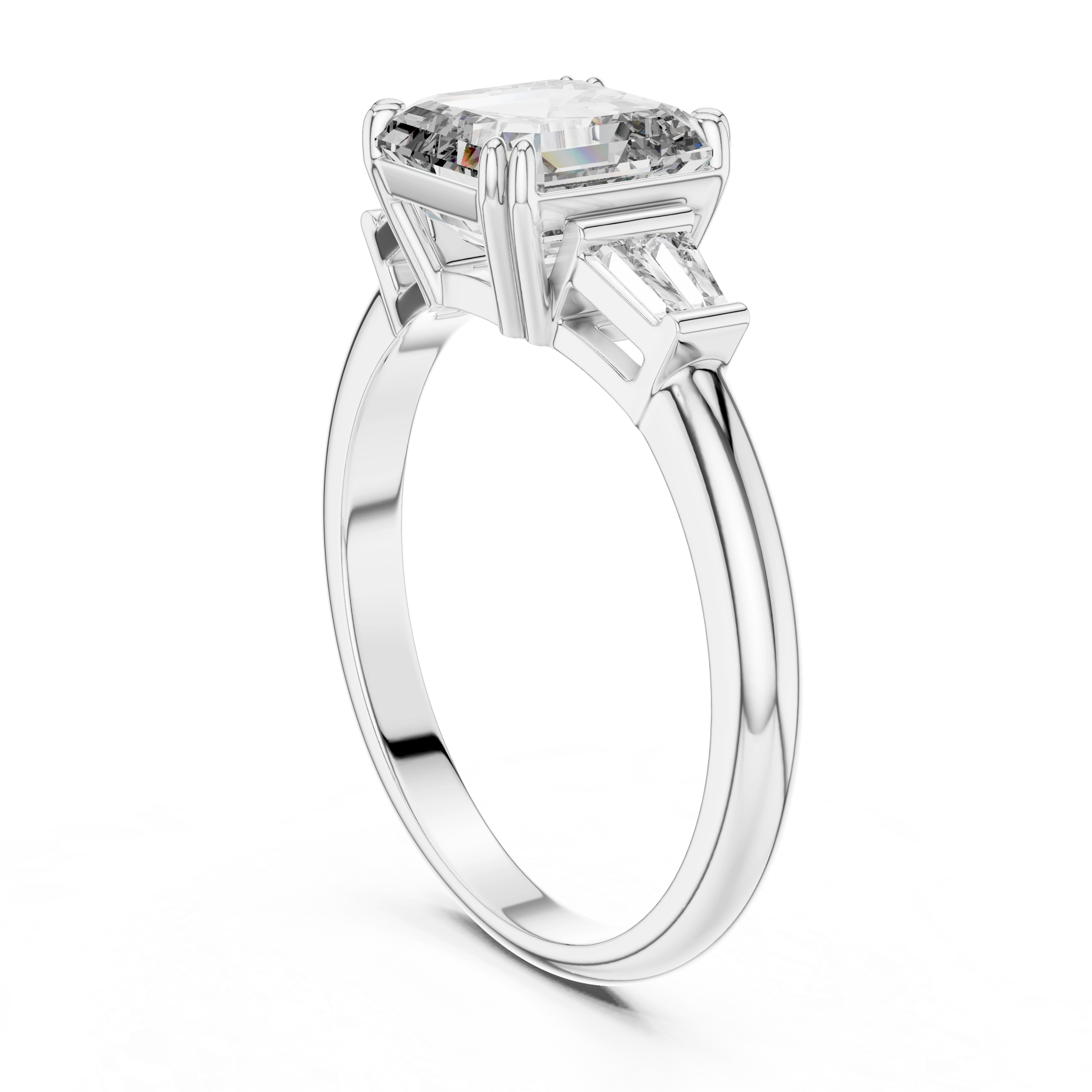 Gold 1Ct Emerald Cut Three Stone Lab Grown Diamond Bronti Ring