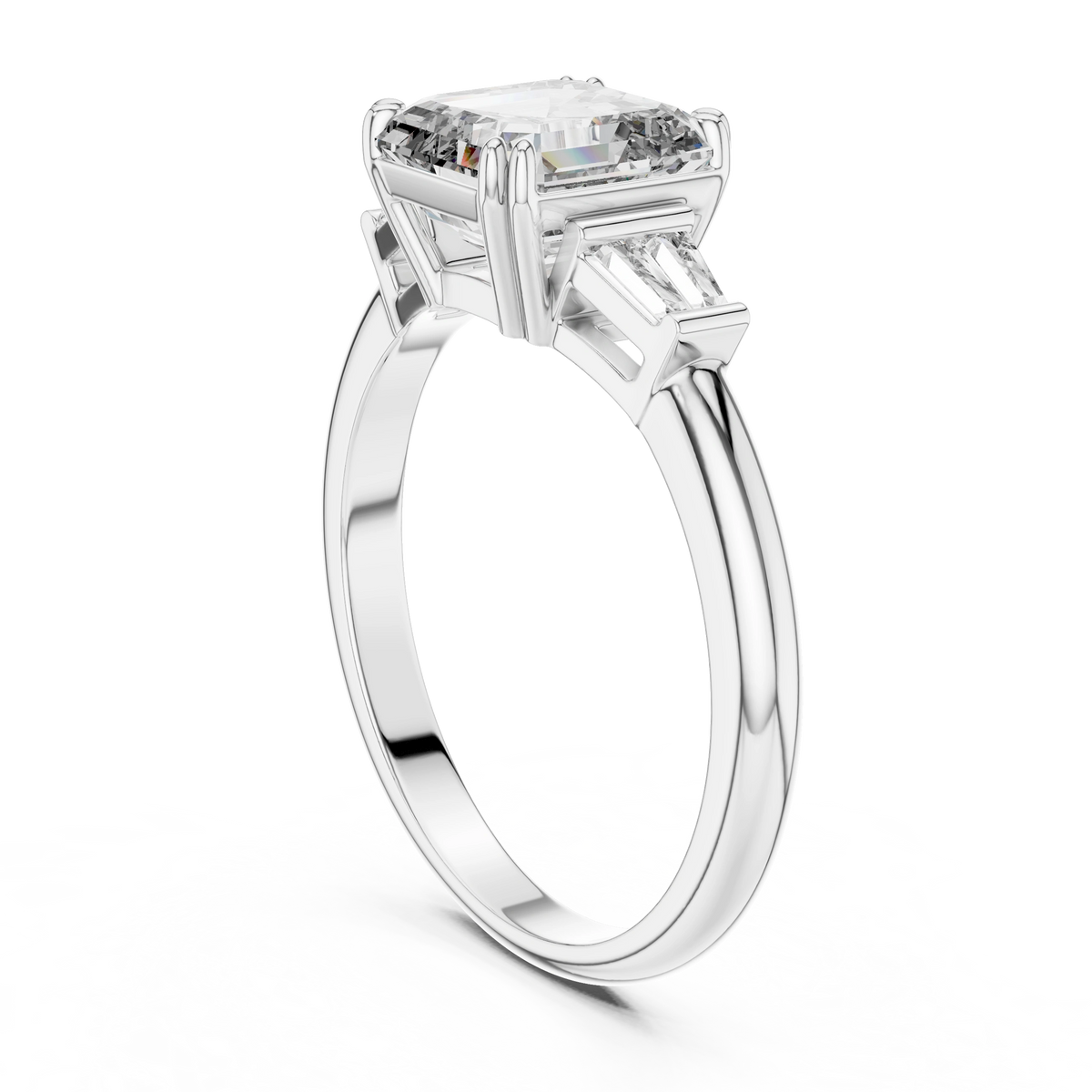 Gold 1Ct Emerald Cut Three Stone Lab Grown Diamond Bronti Ring