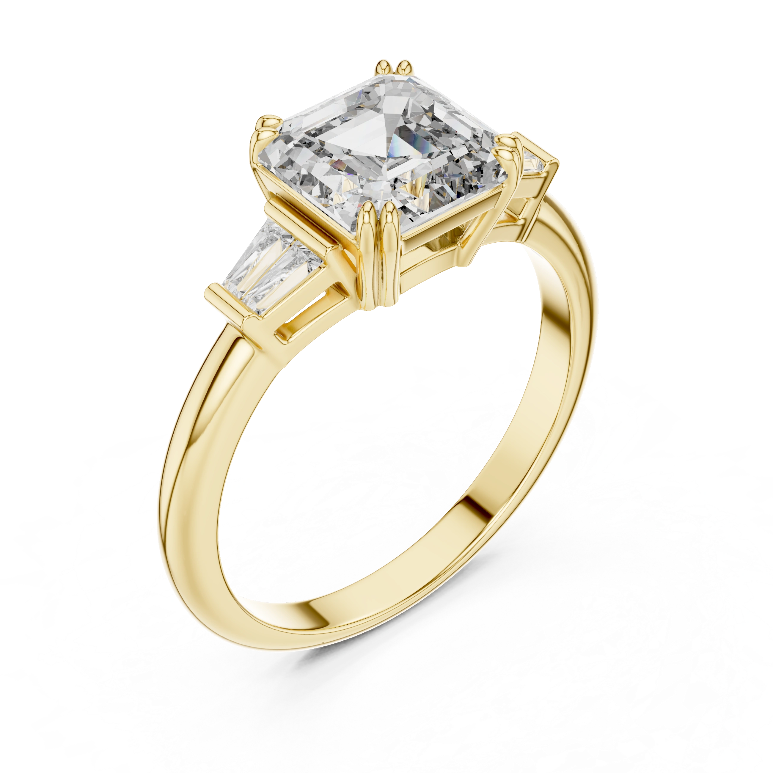 Gold 1Ct Emerald Cut Three Stone Lab Grown Diamond Bronti Ring