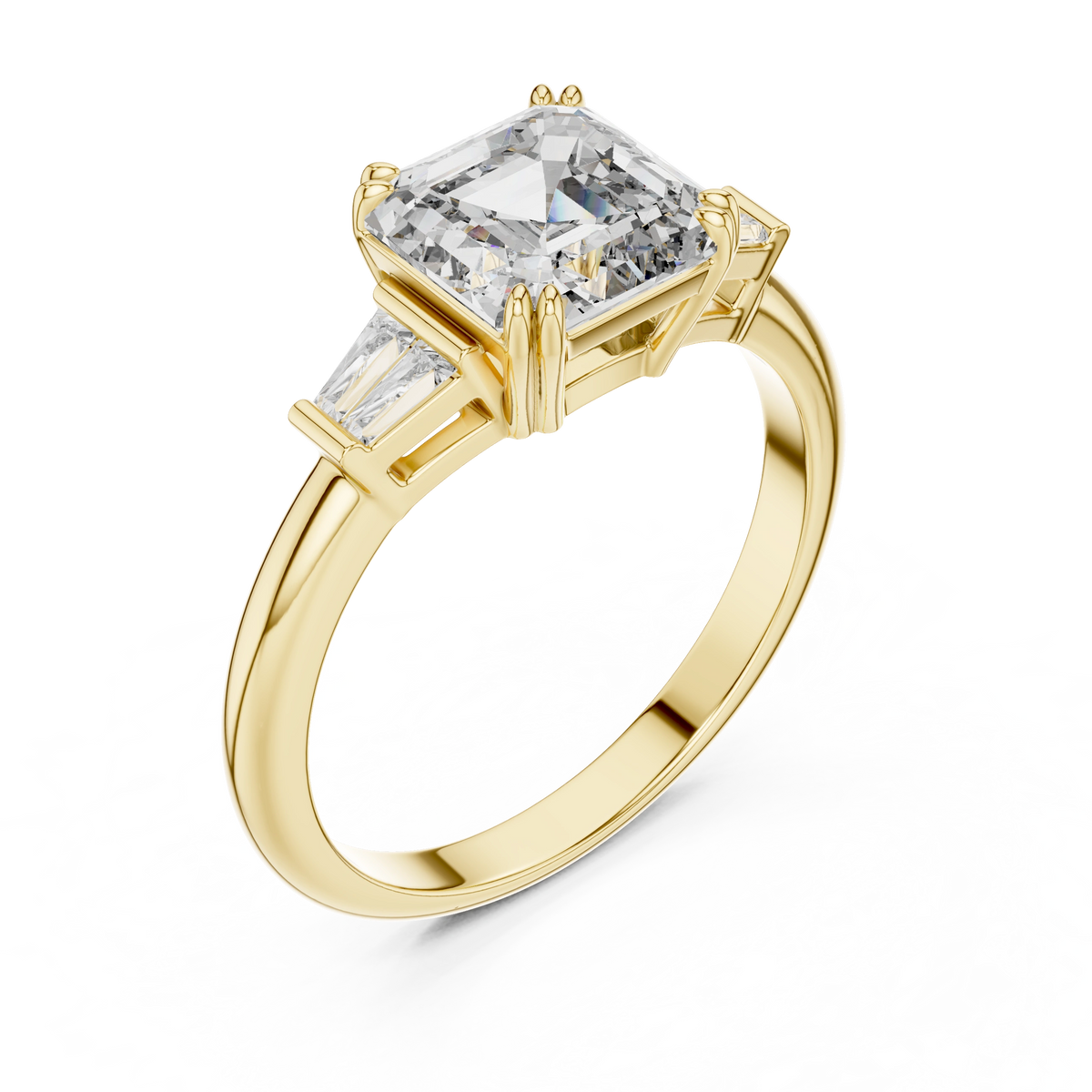 Gold 1Ct Emerald Cut Three Stone Lab Grown Diamond Bronti Ring