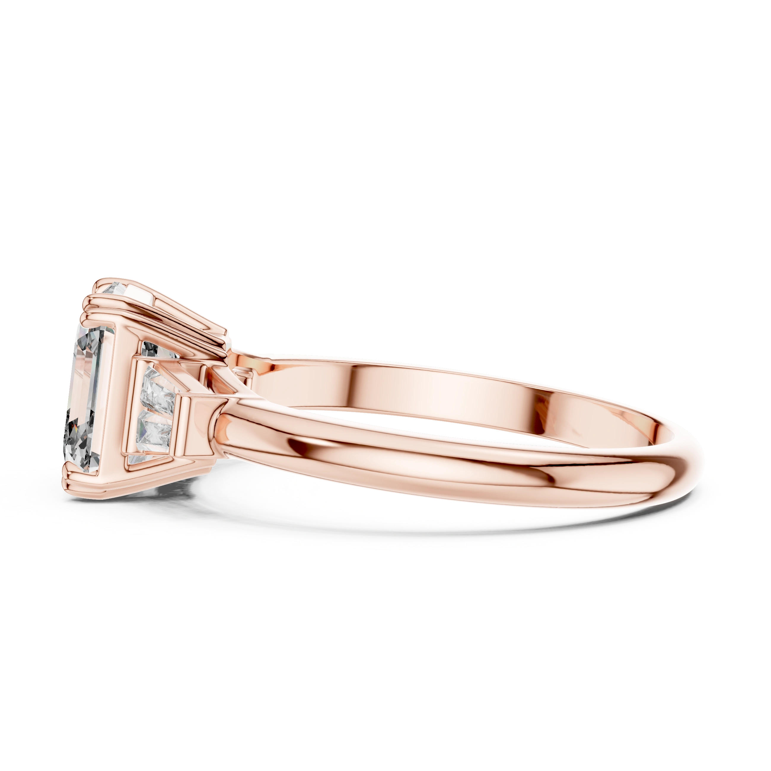 Gold 1Ct Emerald Cut Three Stone Lab Grown Diamond Bronti Ring