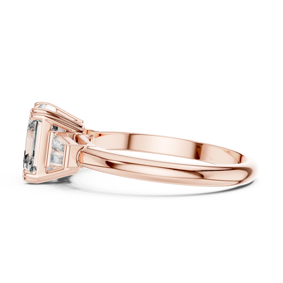 Gold 1Ct Emerald Cut Three Stone Lab Grown Diamond Bronti Ring