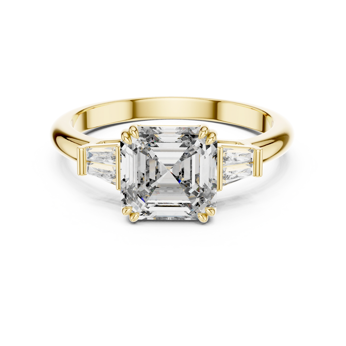 Gold 1Ct Emerald Cut Three Stone Lab Grown Diamond Bronti Ring