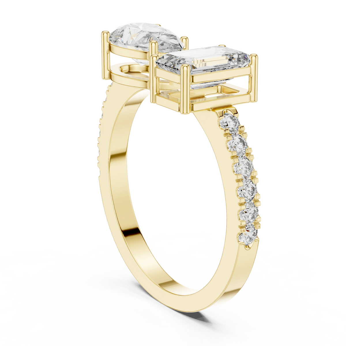 Gold 1Ct Pear Emerald Toi Et Moi Lab Grown Diamond Fabio Ring