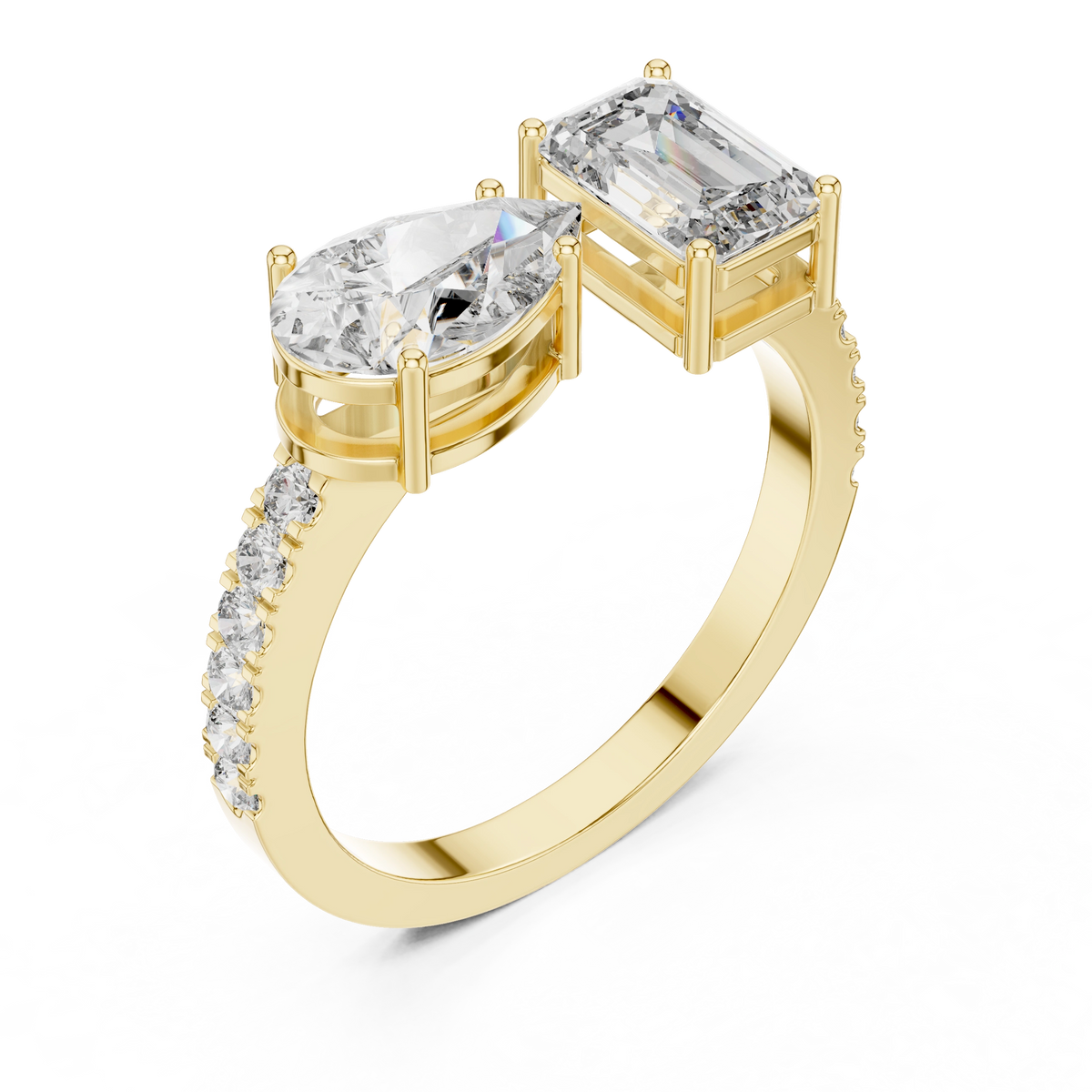 Gold 1Ct Pear Emerald Toi Et Moi Lab Grown Diamond Fabio Ring