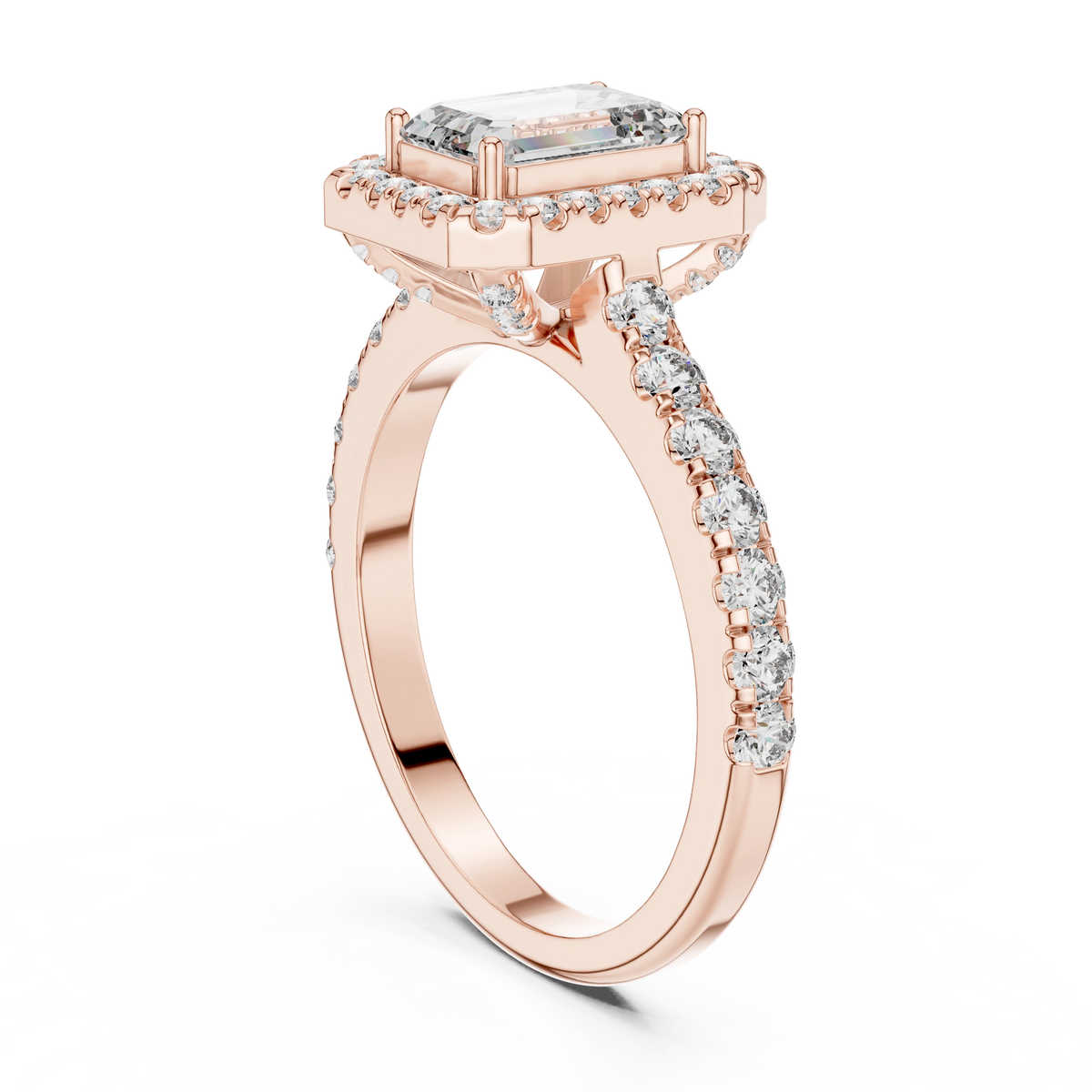Gold 1Ct Emerald Halo Pave Lab Grown Diamond Zaki Ring