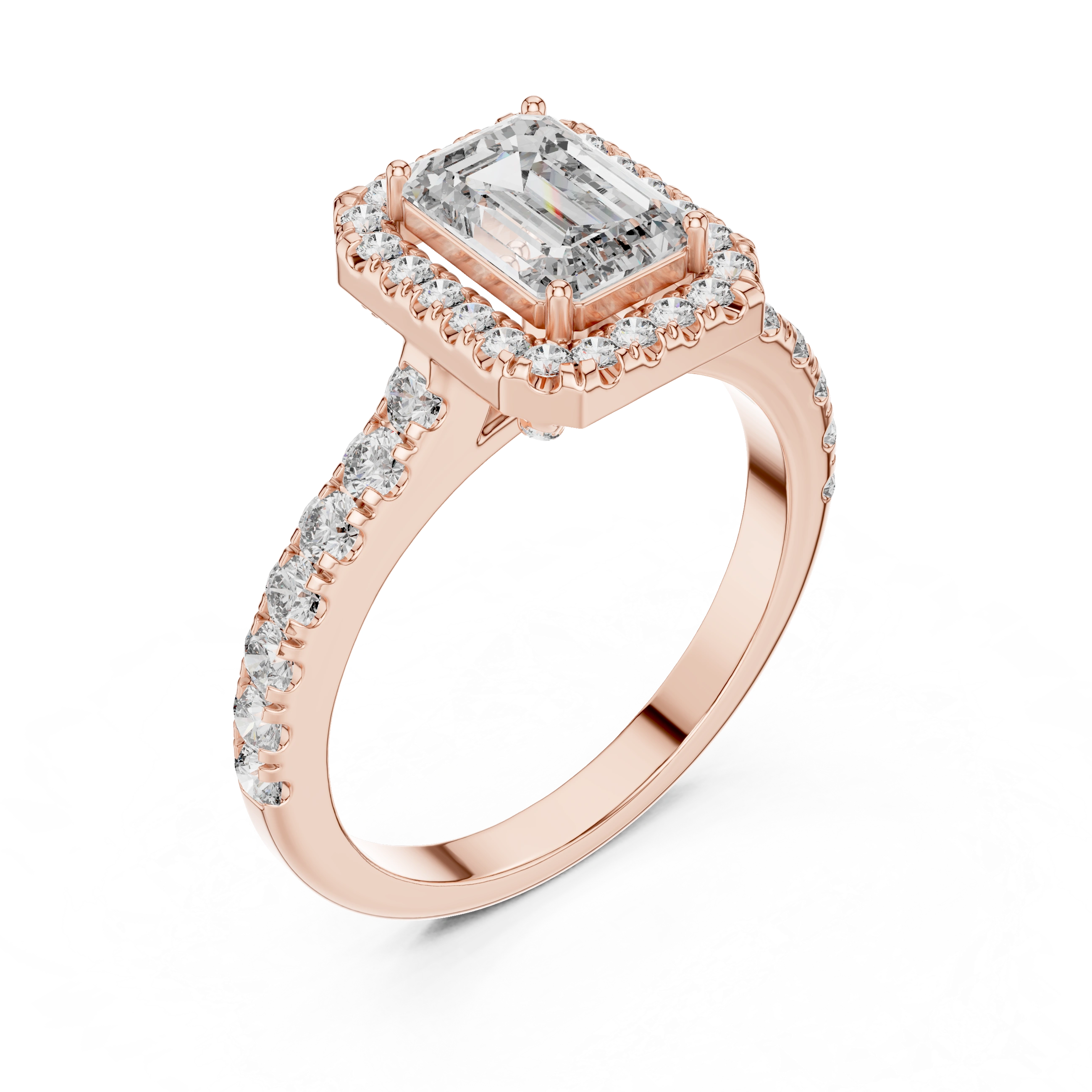 Gold 1Ct Emerald Halo Pave Lab Grown Diamond Zaki Ring