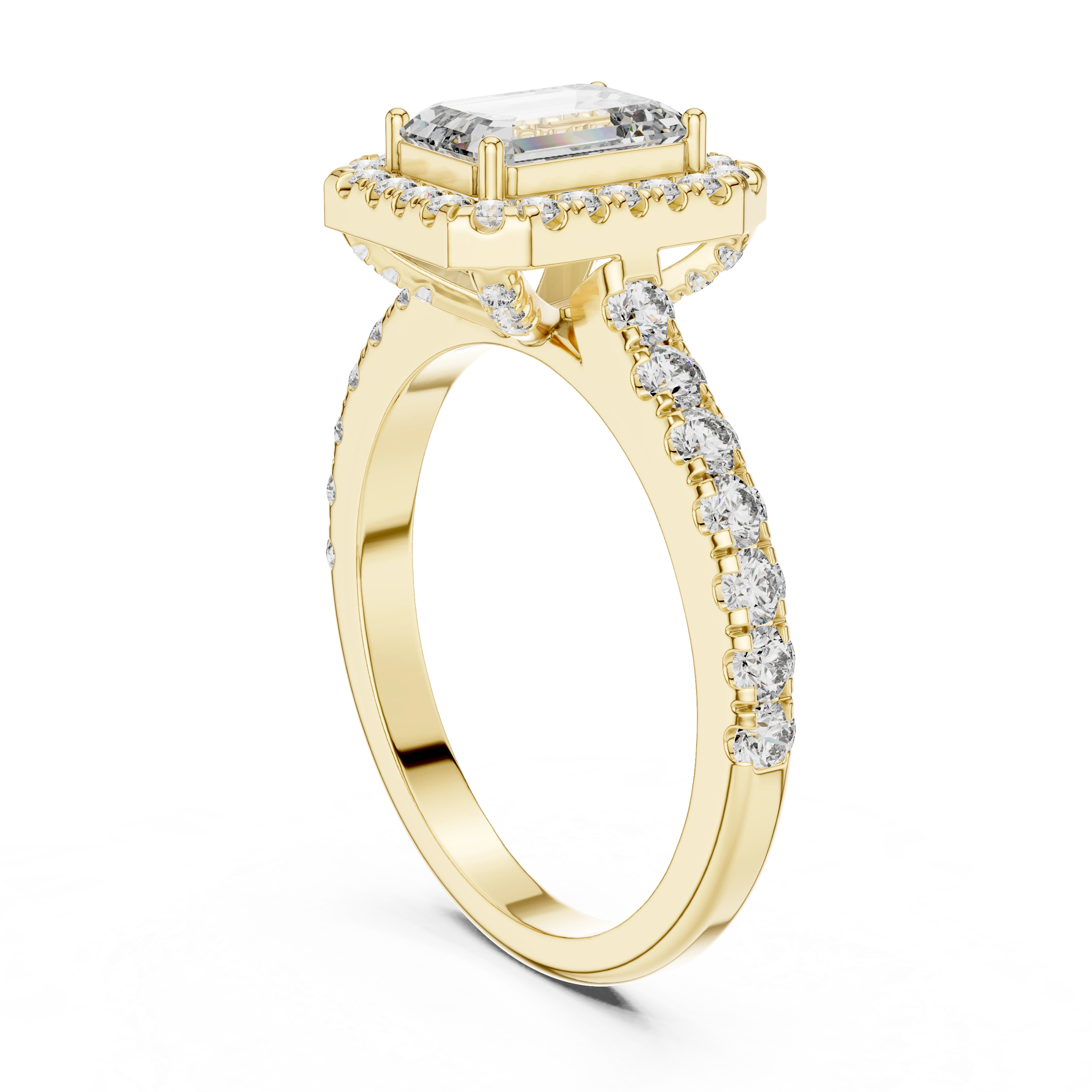 Gold 1Ct Emerald Halo Pave Lab Grown Diamond Zaki Ring