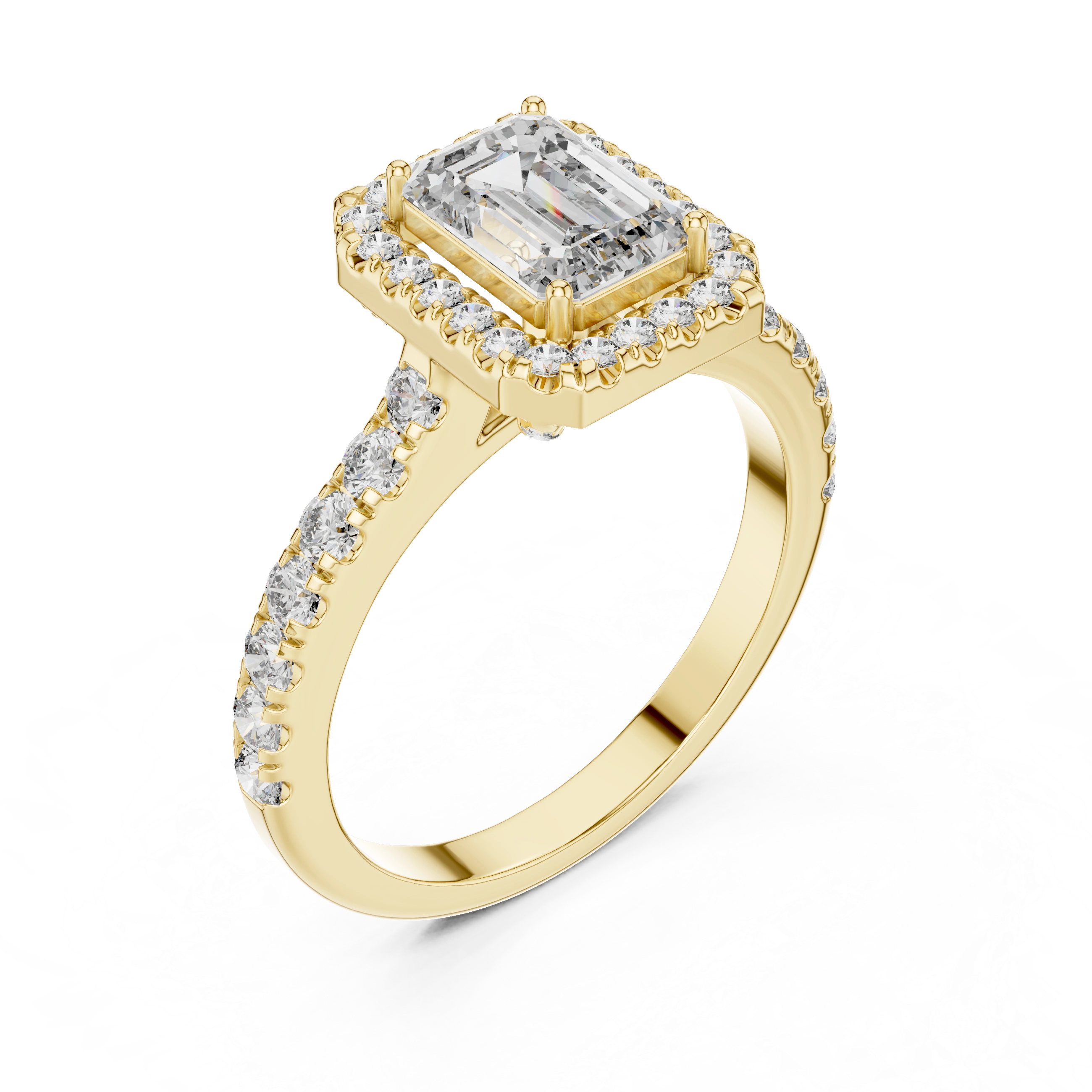 Gold 1Ct Emerald Halo Pave Lab Grown Diamond Zaki Ring