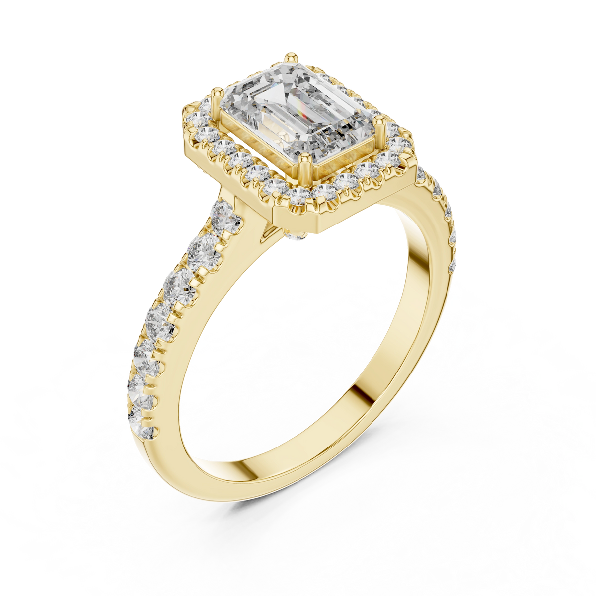 Gold 1Ct Emerald Halo Pave Lab Grown Diamond Zaki Ring