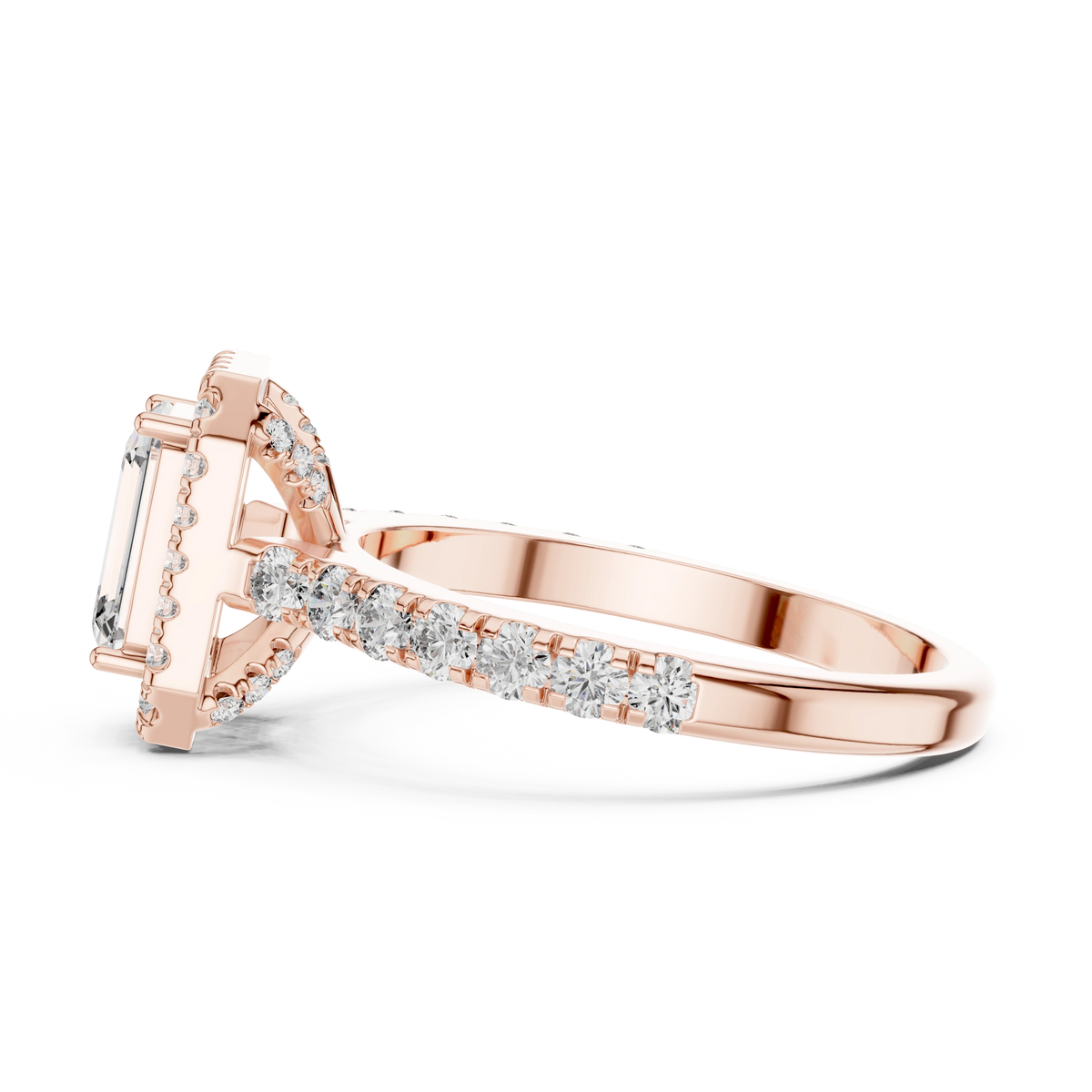 Gold 1Ct Emerald Halo Pave Lab Grown Diamond Zaki Ring