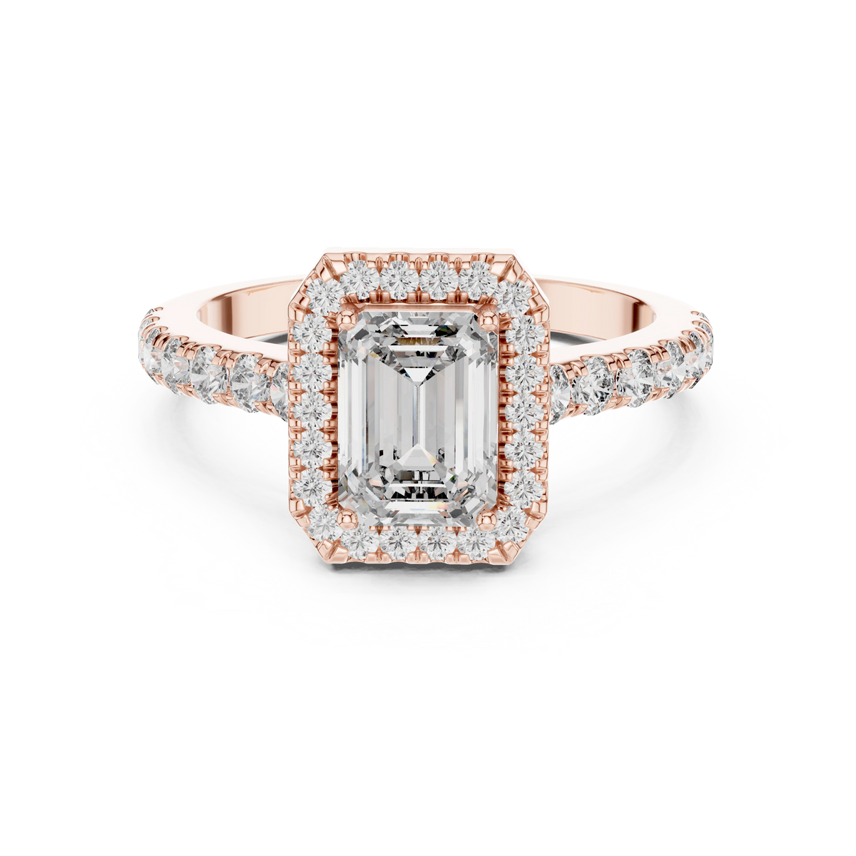 Gold 1Ct Emerald Halo Pave Lab Grown Diamond Zaki Ring