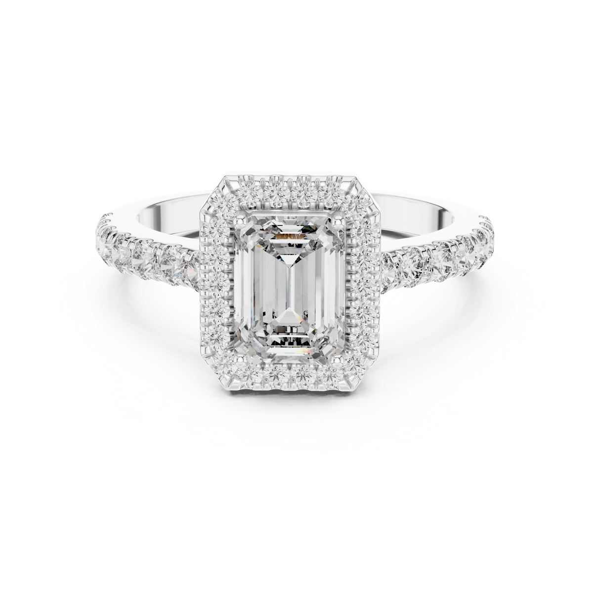 Gold 1Ct Emerald Halo Pave Lab Grown Diamond Zaki Ring