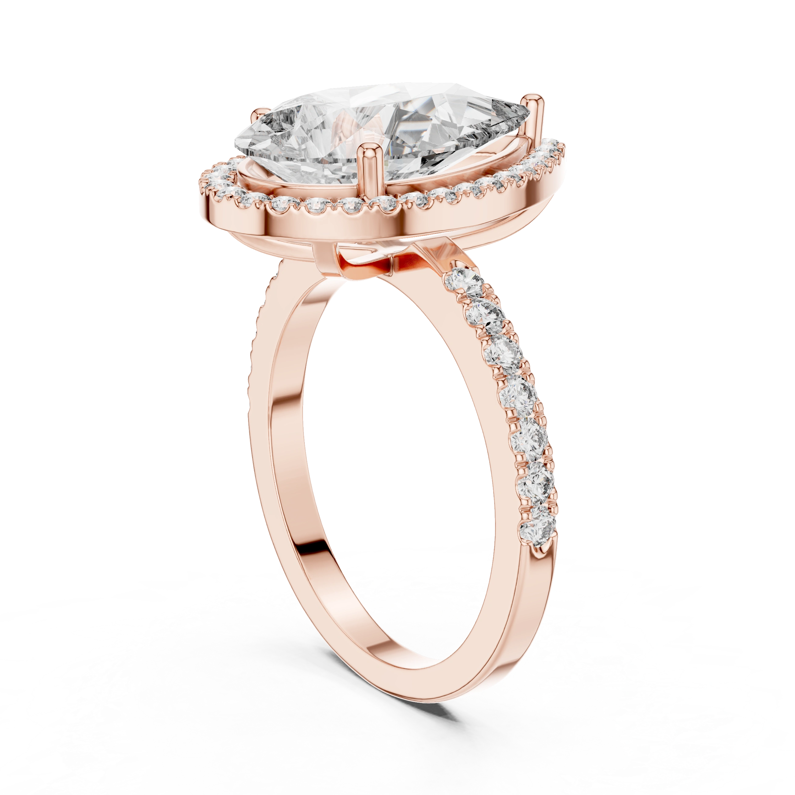 Gold 4Ct Pear Halo Pave Lab Grown Diamond Cinna Ring