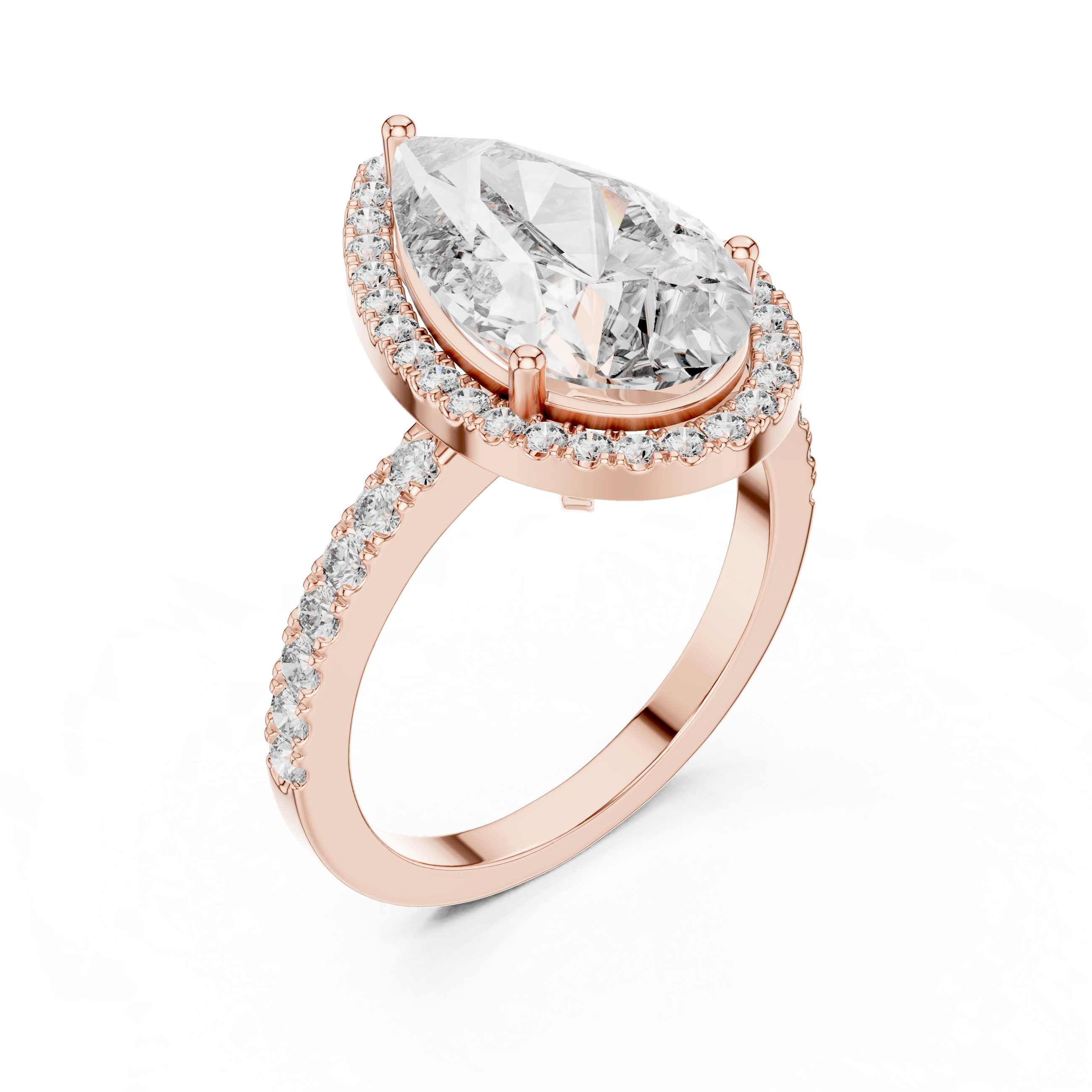 Gold 4Ct Pear Halo Pave Lab Grown Diamond Cinna Ring