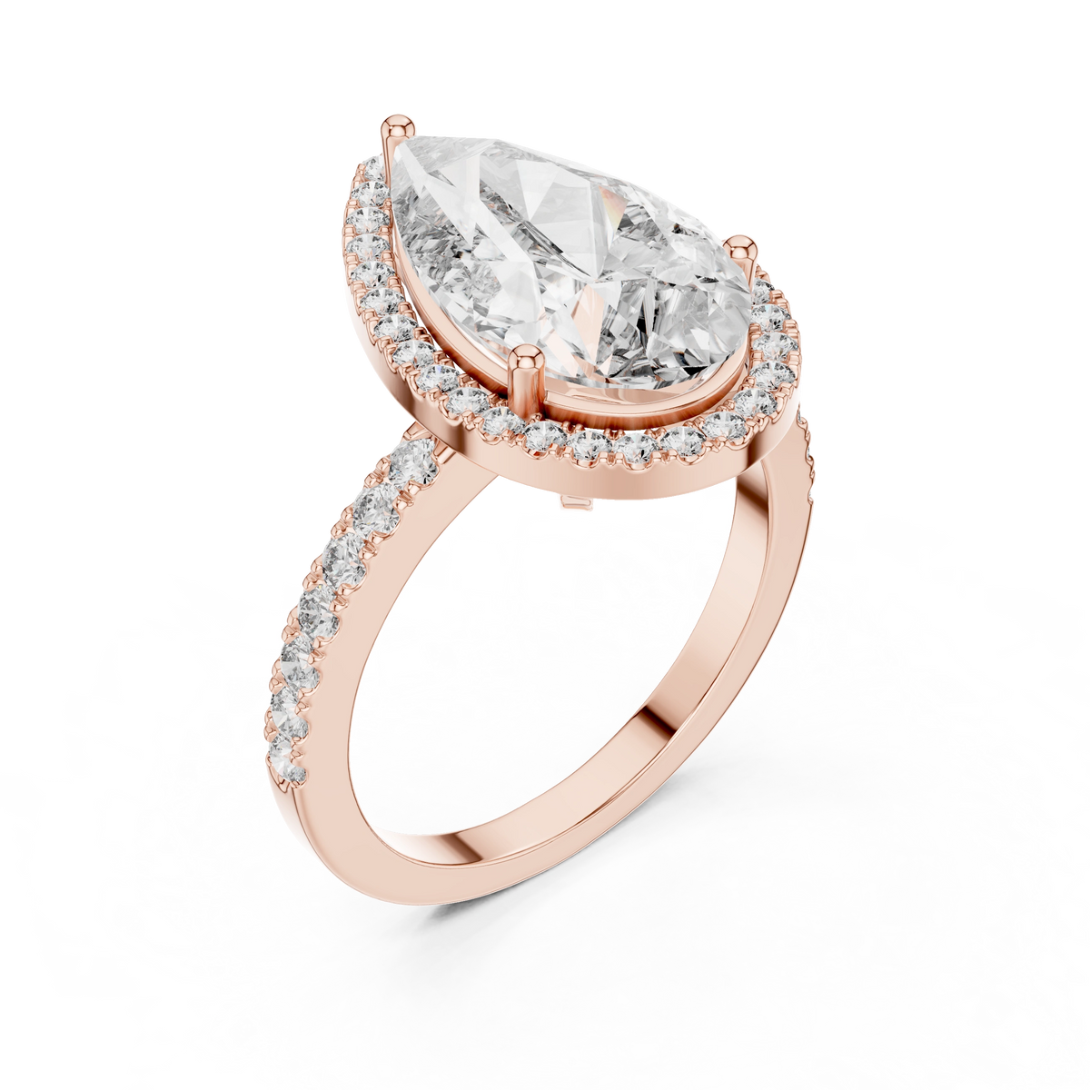 Gold 4Ct Pear Halo Pave Lab Grown Diamond Cinna Ring