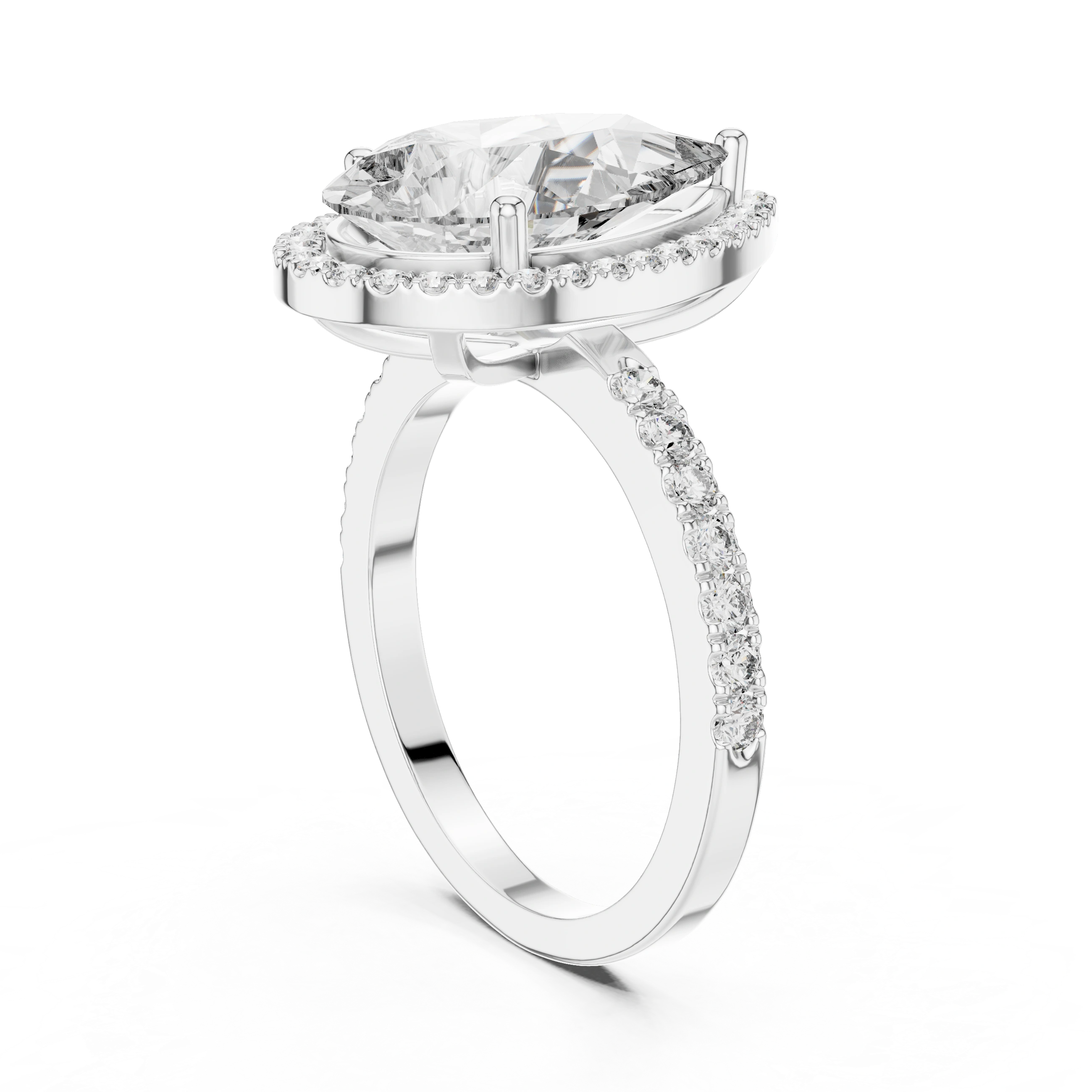 Gold 4Ct Pear Halo Pave Lab Grown Diamond Cinna Ring