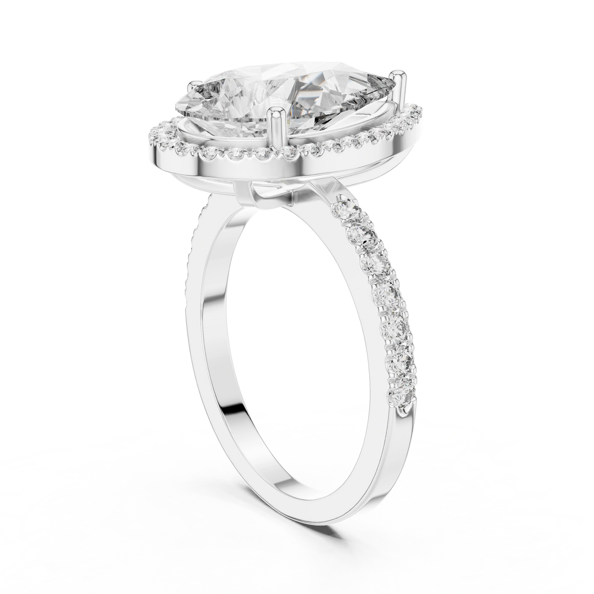 Gold 4Ct Pear Halo Pave Lab Grown Diamond Cinna Ring