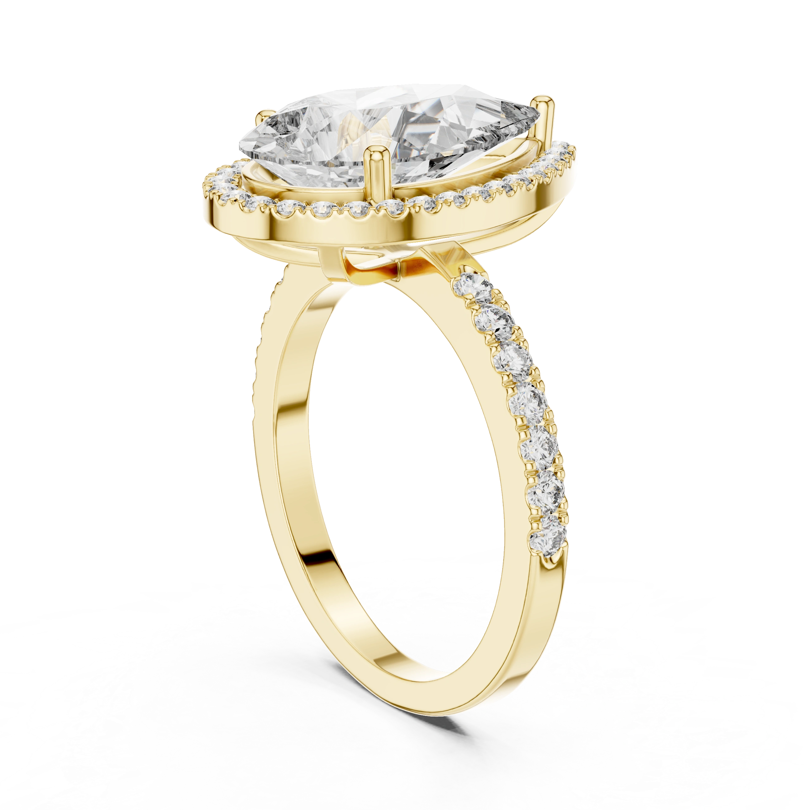 Gold 4Ct Pear Halo Pave Lab Grown Diamond Cinna Ring