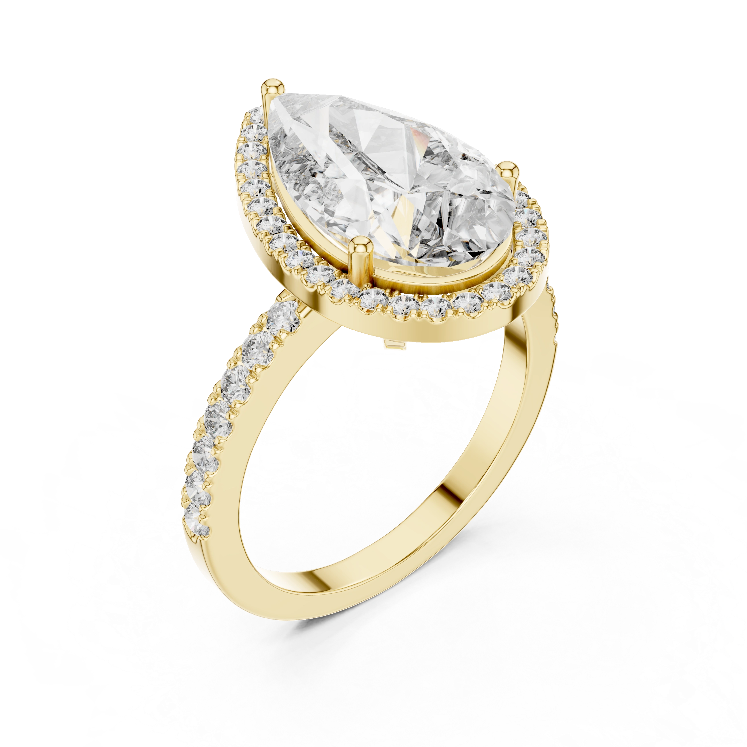 Gold 4Ct Pear Halo Pave Lab Grown Diamond Cinna Ring