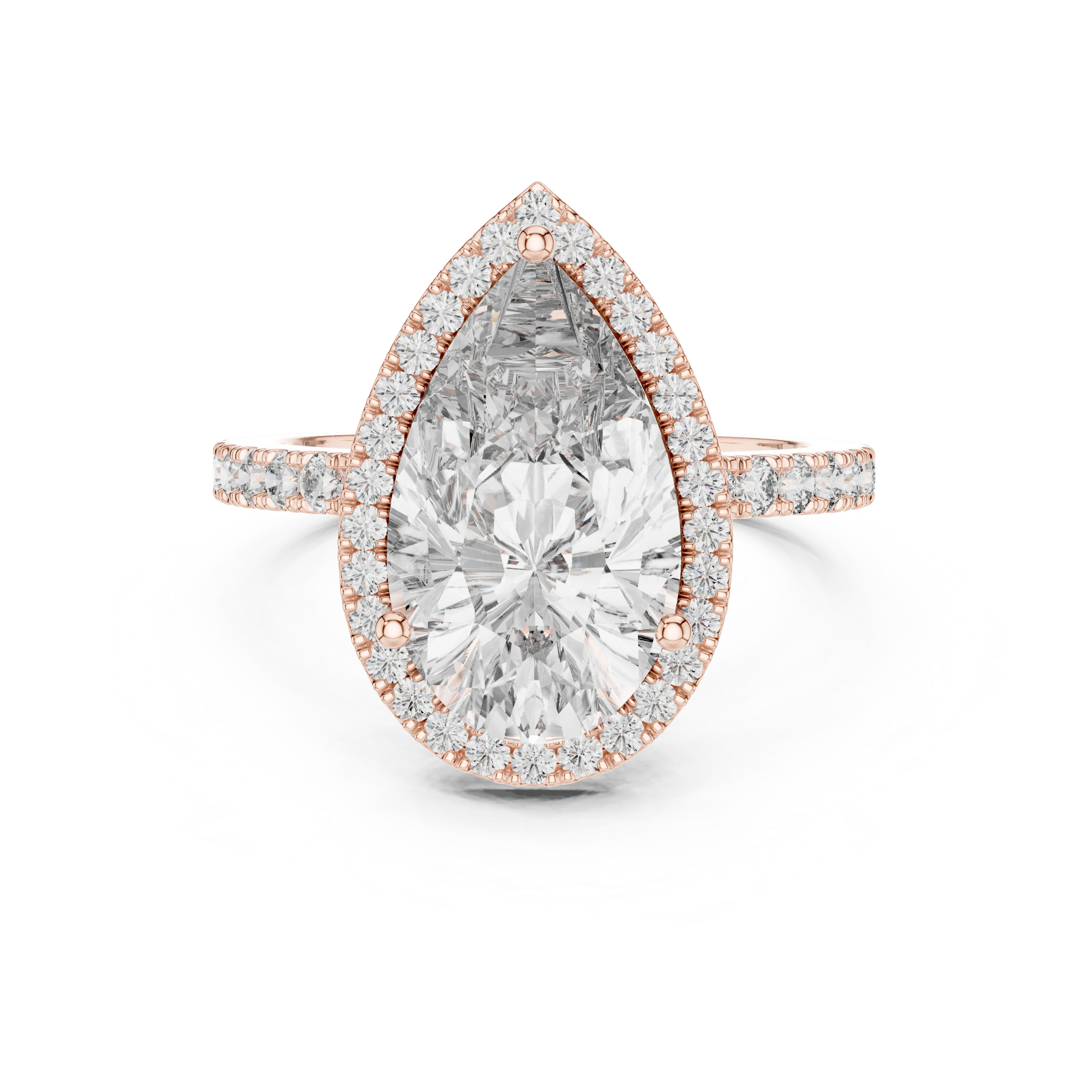 Gold 4Ct Pear Halo Pave Lab Grown Diamond Cinna Ring