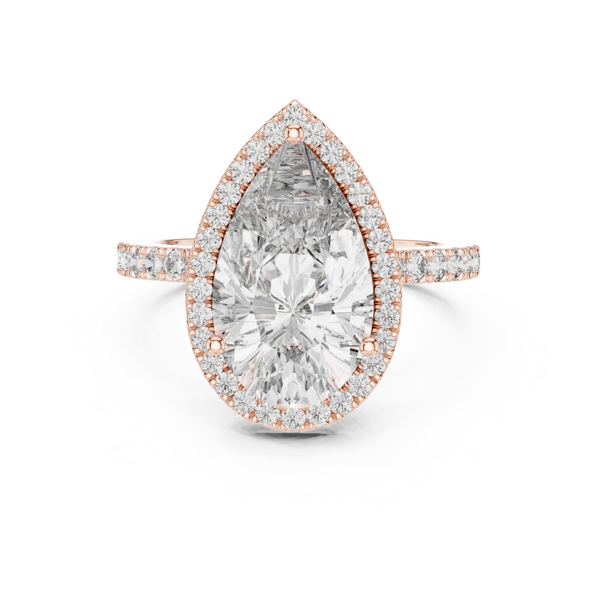 Gold 4Ct Pear Halo Pave Lab Grown Diamond Cinna Ring
