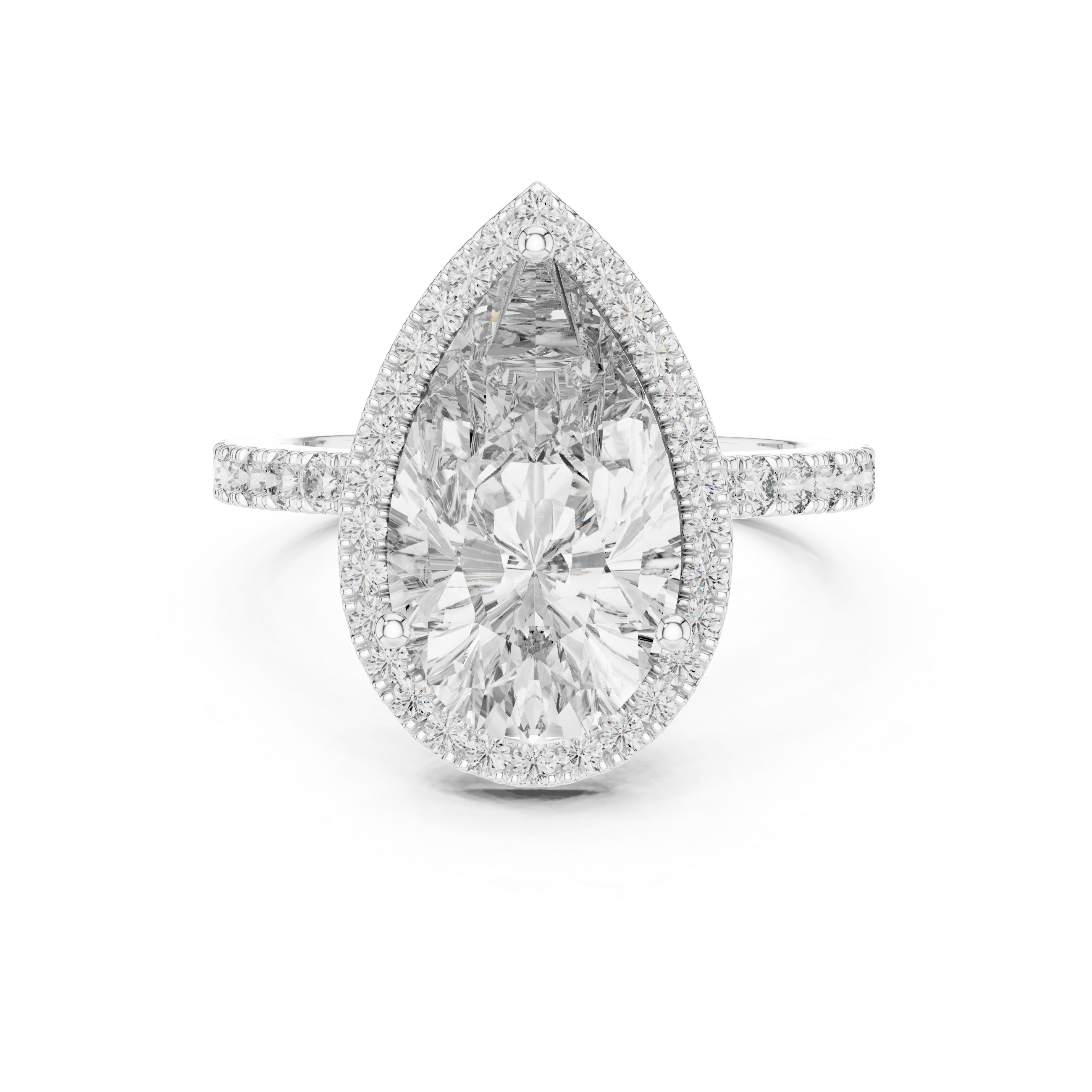Gold 4Ct Pear Halo Pave Lab Grown Diamond Cinna Ring